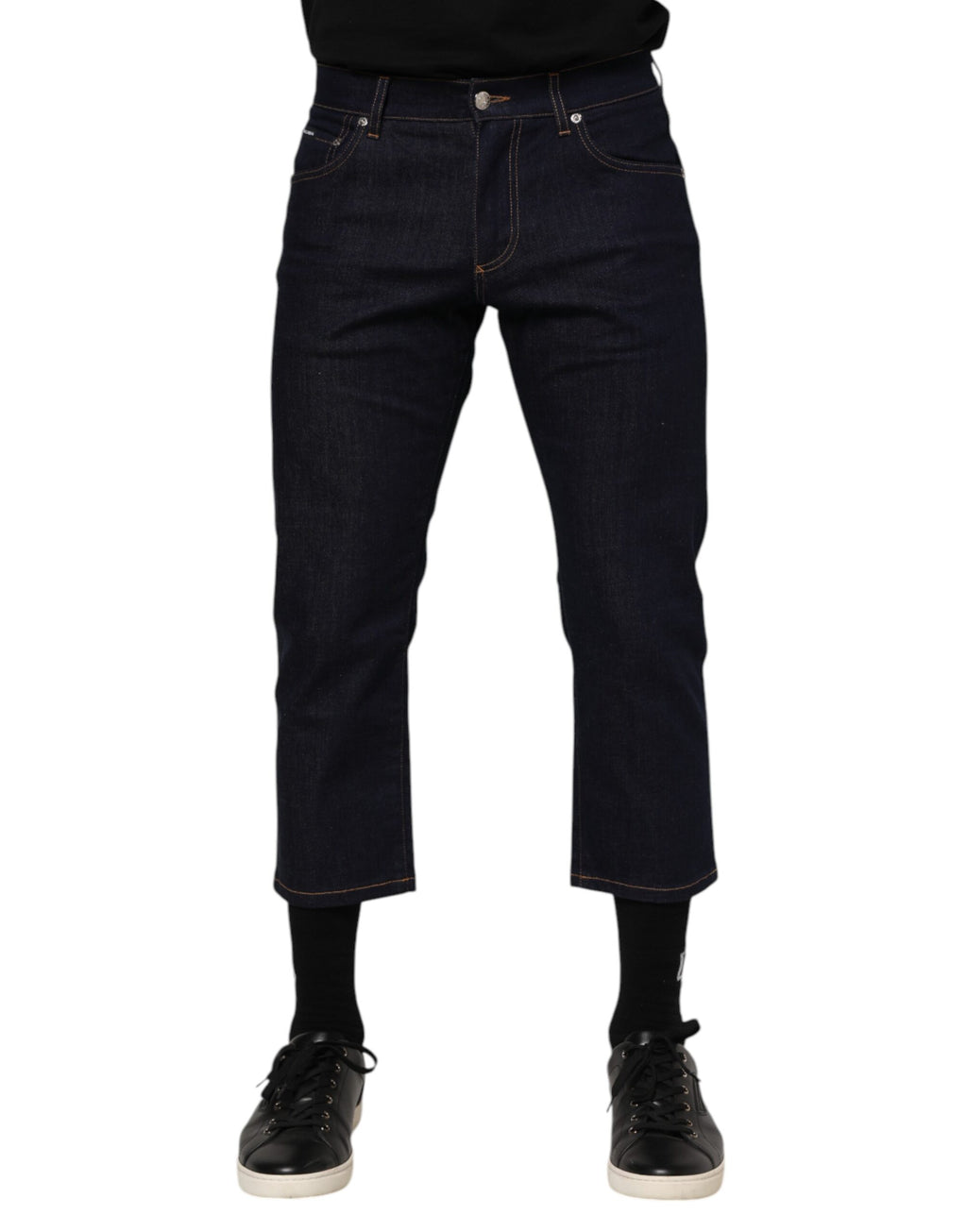 Dolce & Gabbana Dunkelblaue Baumwolle Logo Slim Fit Herren Denim Jeans