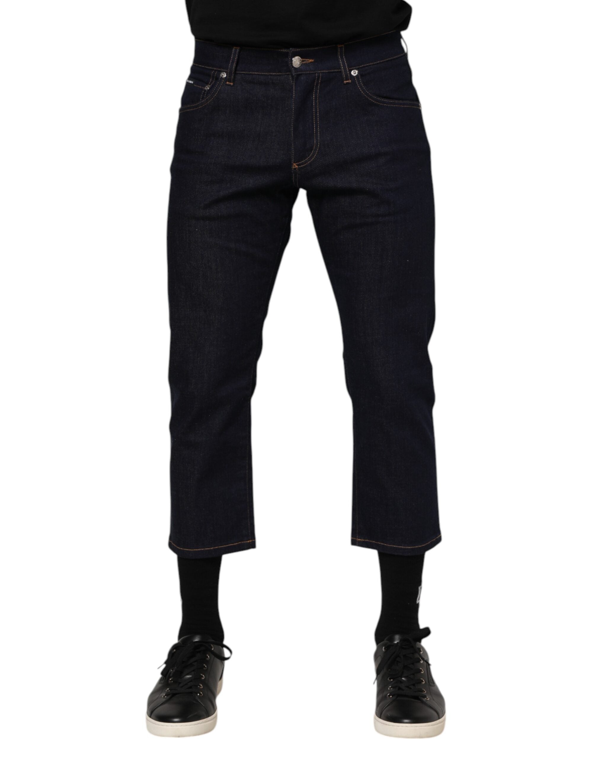 Dolce & Gabbana Dunkelblaue Baumwolle Logo Slim Fit Herren Denim Jeans