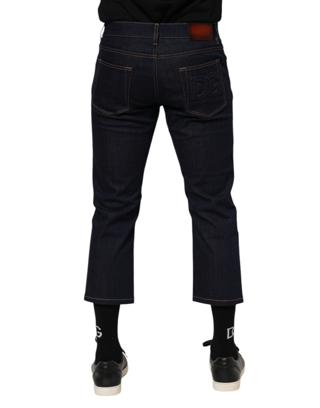 Dolce & Gabbana Dunkelblaue Baumwolle Logo Slim Fit Herren Denim Jeans