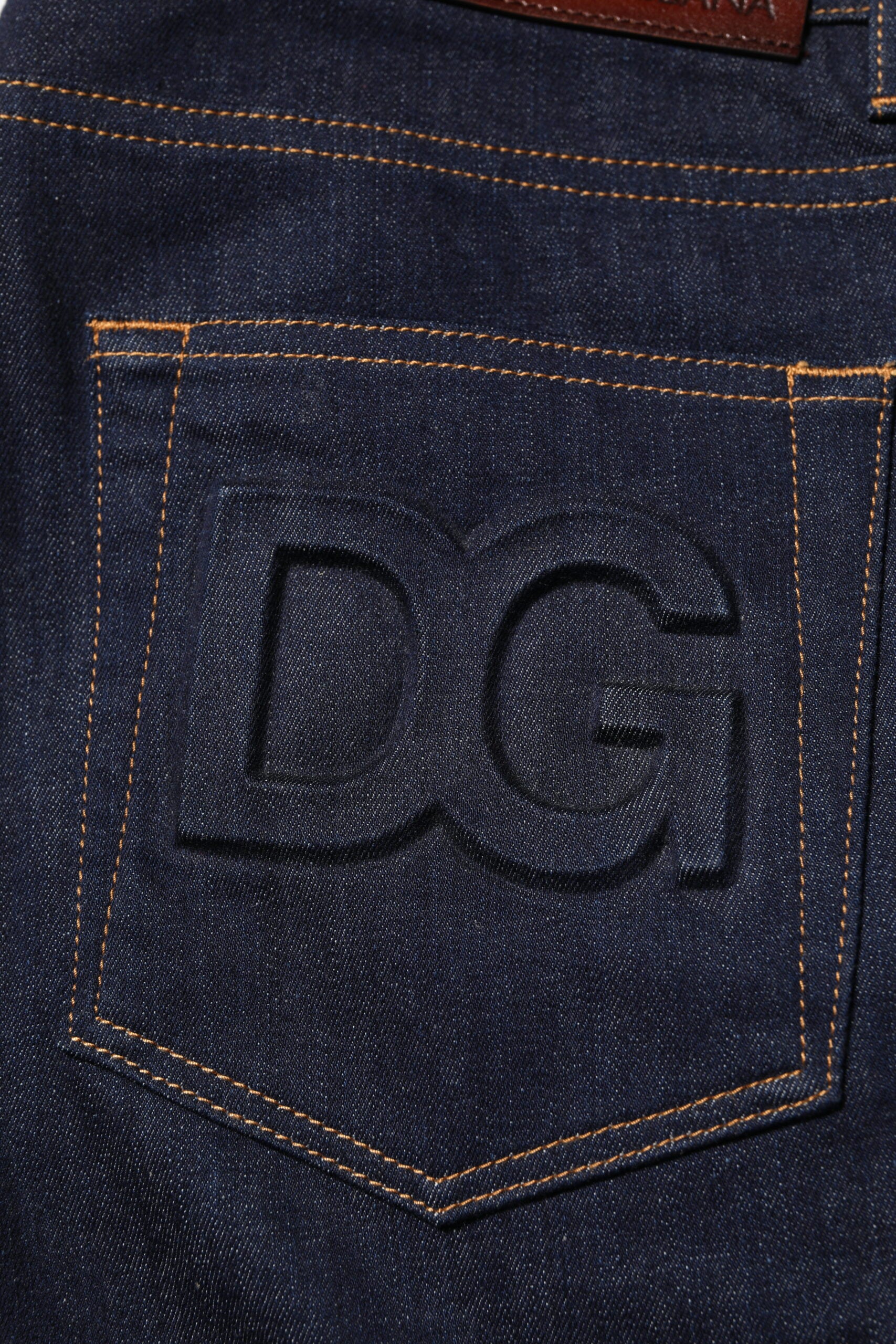 Dolce & Gabbana Dunkelblaue Baumwolle Logo Slim Fit Herren Denim Jeans