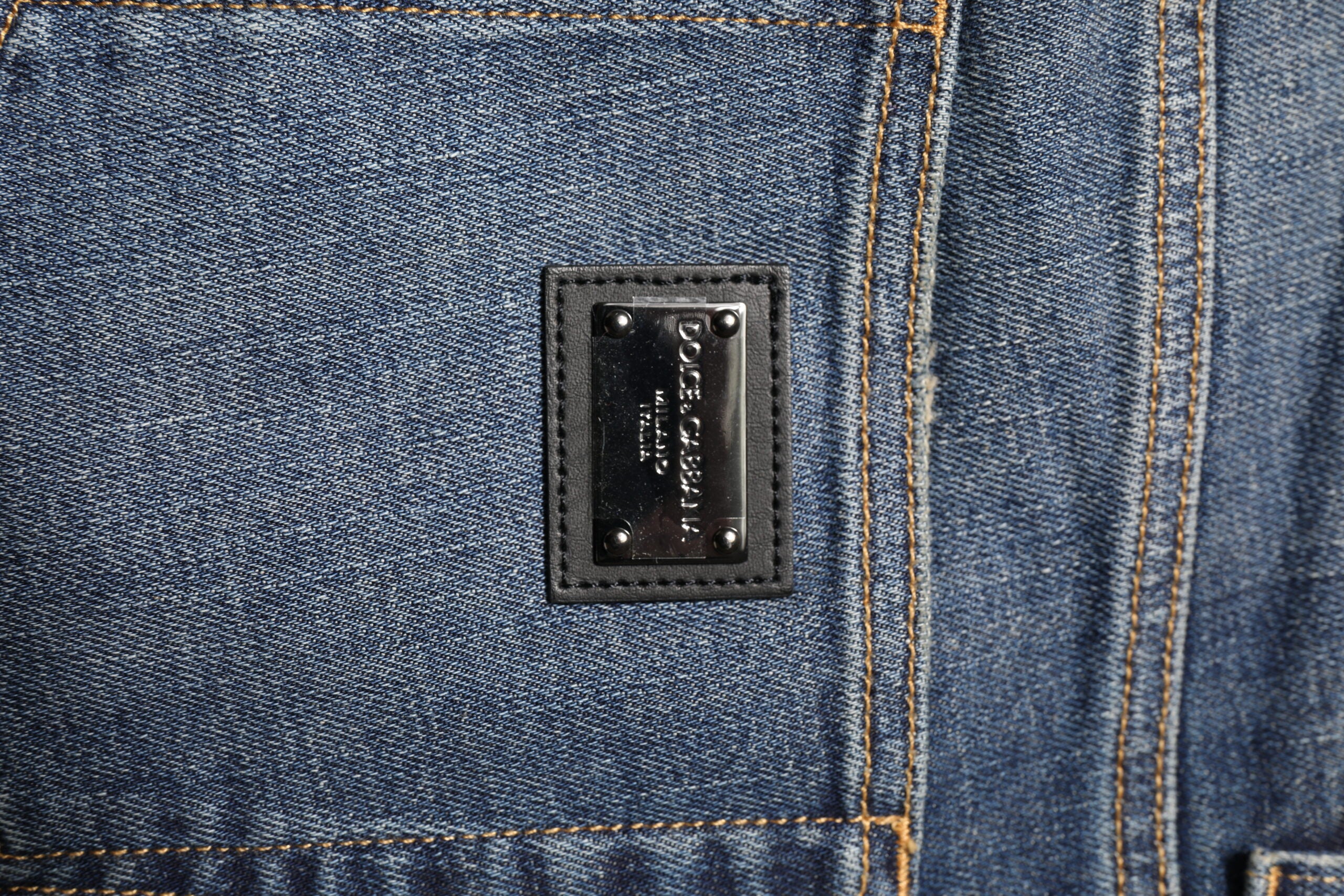 Dolce & Gabbana Blau gewaschene Skinny Logo Plaque Herren Denim Jeans