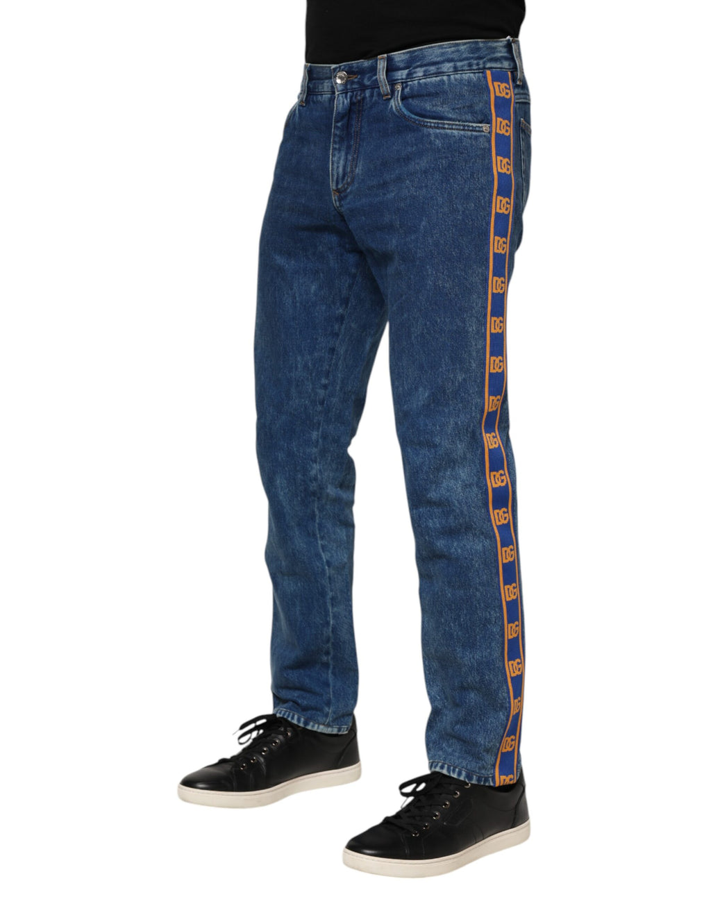 Dolce & Gabbana Blaue Denim-Jeans mit Logo-Plakette aus Baumwolle