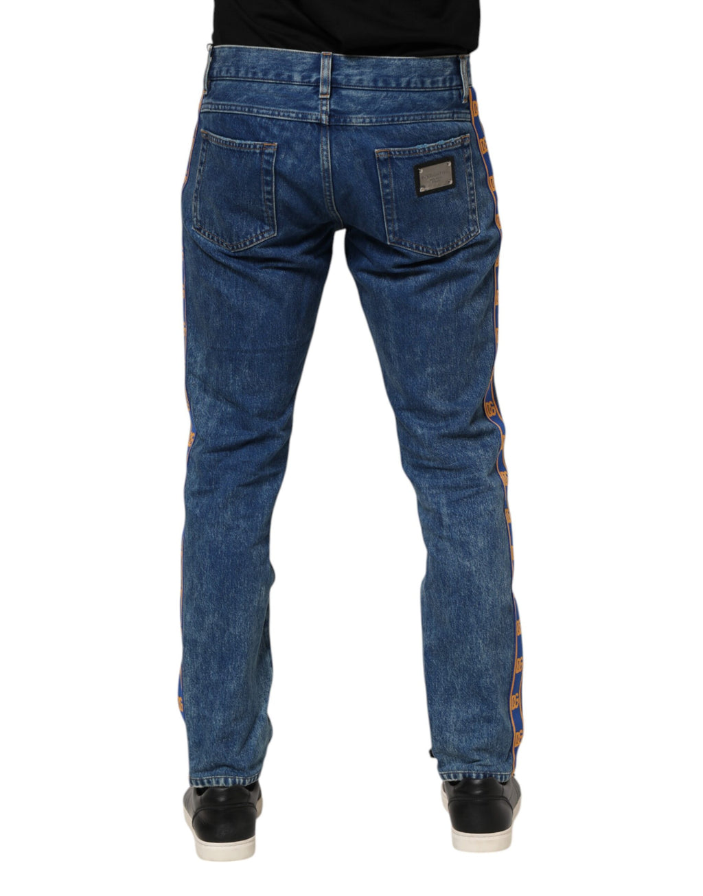Dolce & Gabbana Blaue Denim-Jeans mit Logo-Plakette aus Baumwolle