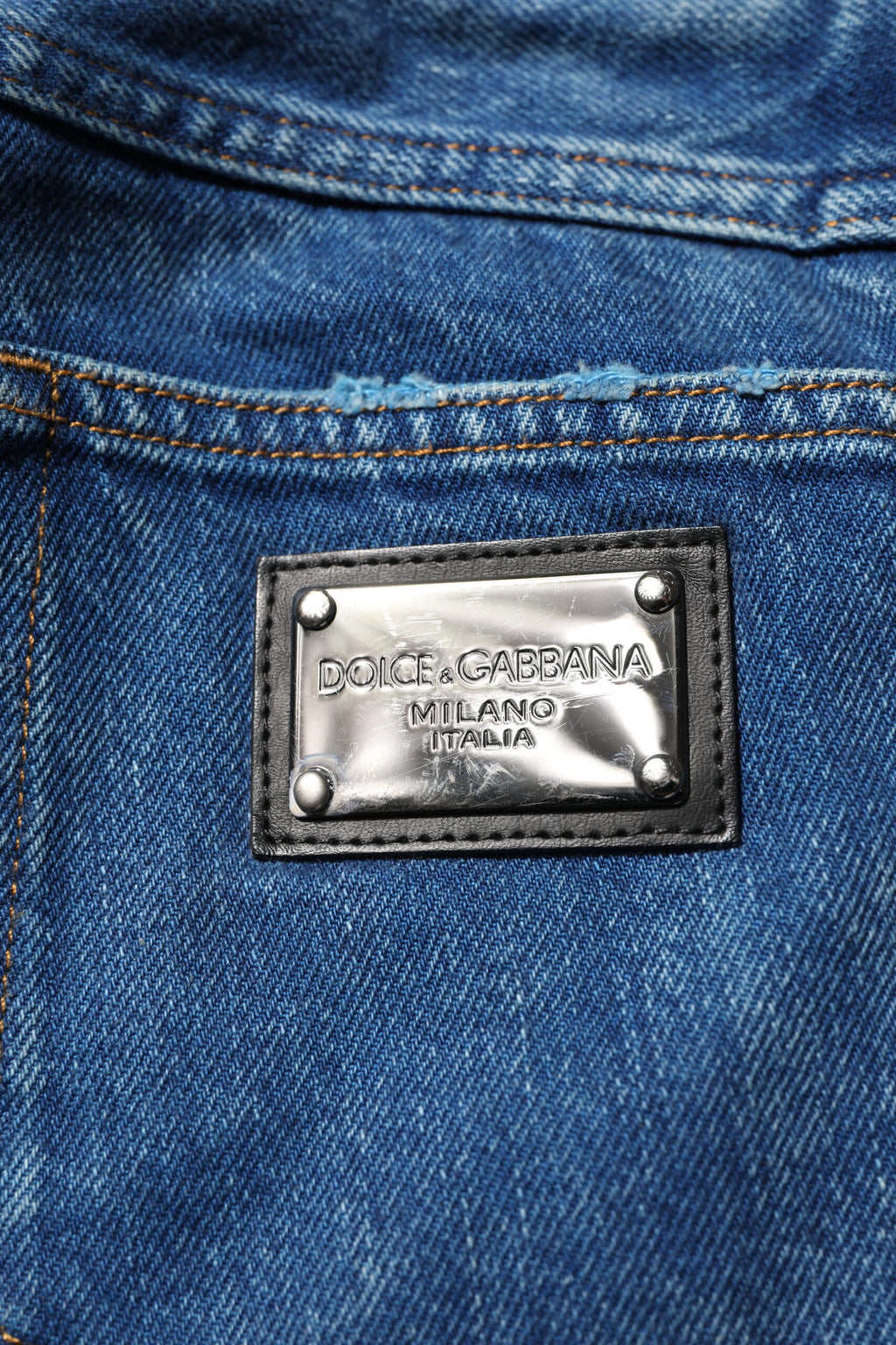 Dolce & Gabbana Blaue Denim-Jeans mit Logo-Plakette aus Baumwolle