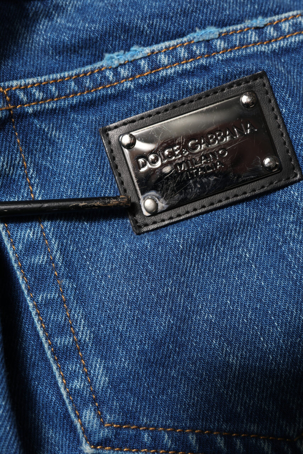 Dolce & Gabbana Blaue Denim-Jeans mit Logo-Plakette aus Baumwolle