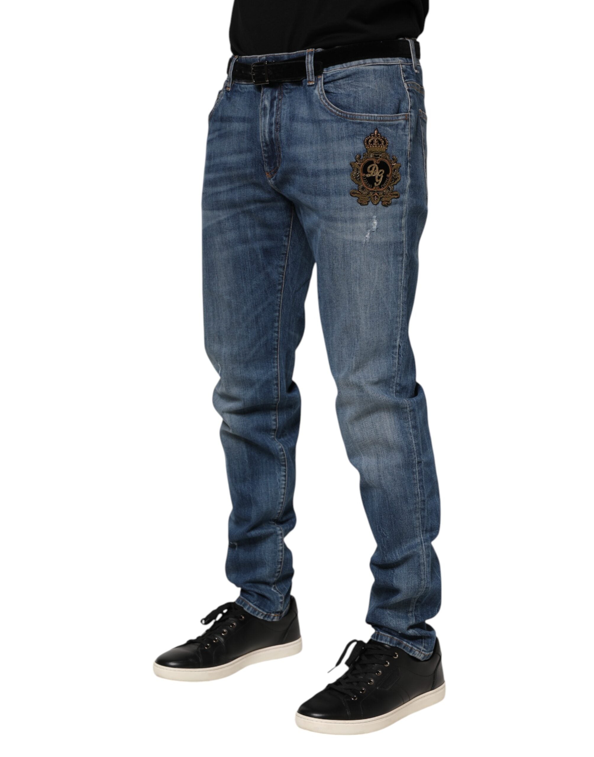 Dolce & Gabbana Blaue Denim-Jeans mit Logo-Stickerei