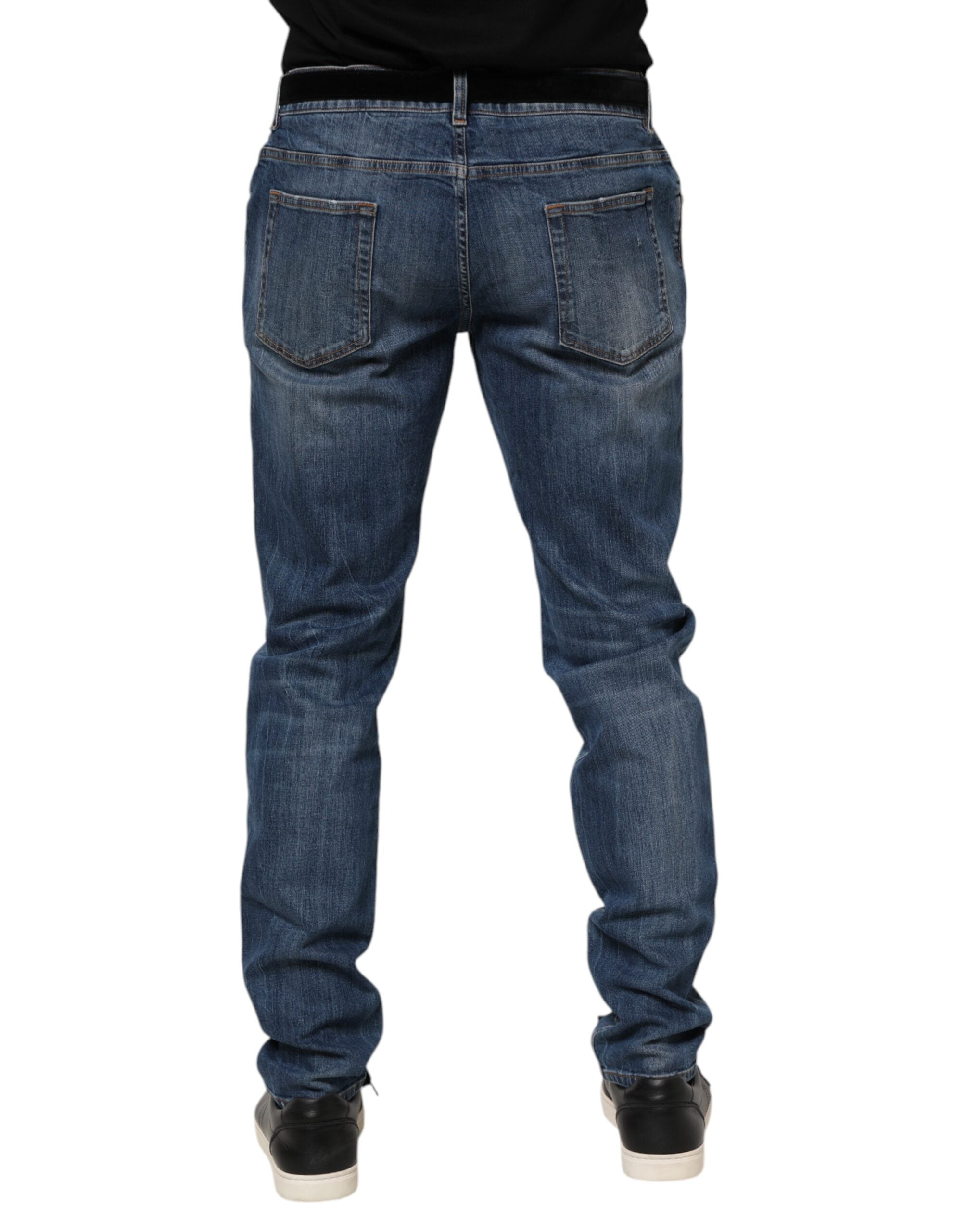 Dolce & Gabbana Blaue Denim-Jeans mit Logo-Stickerei
