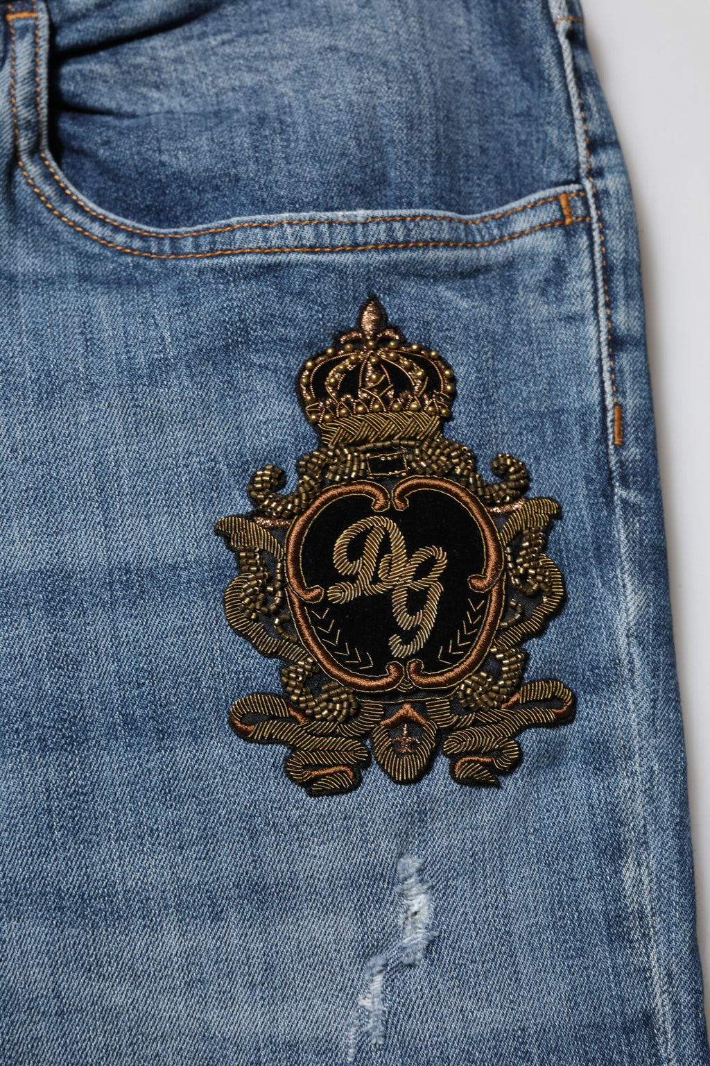 Dolce & Gabbana Blaue Denim-Jeans mit Logo-Stickerei