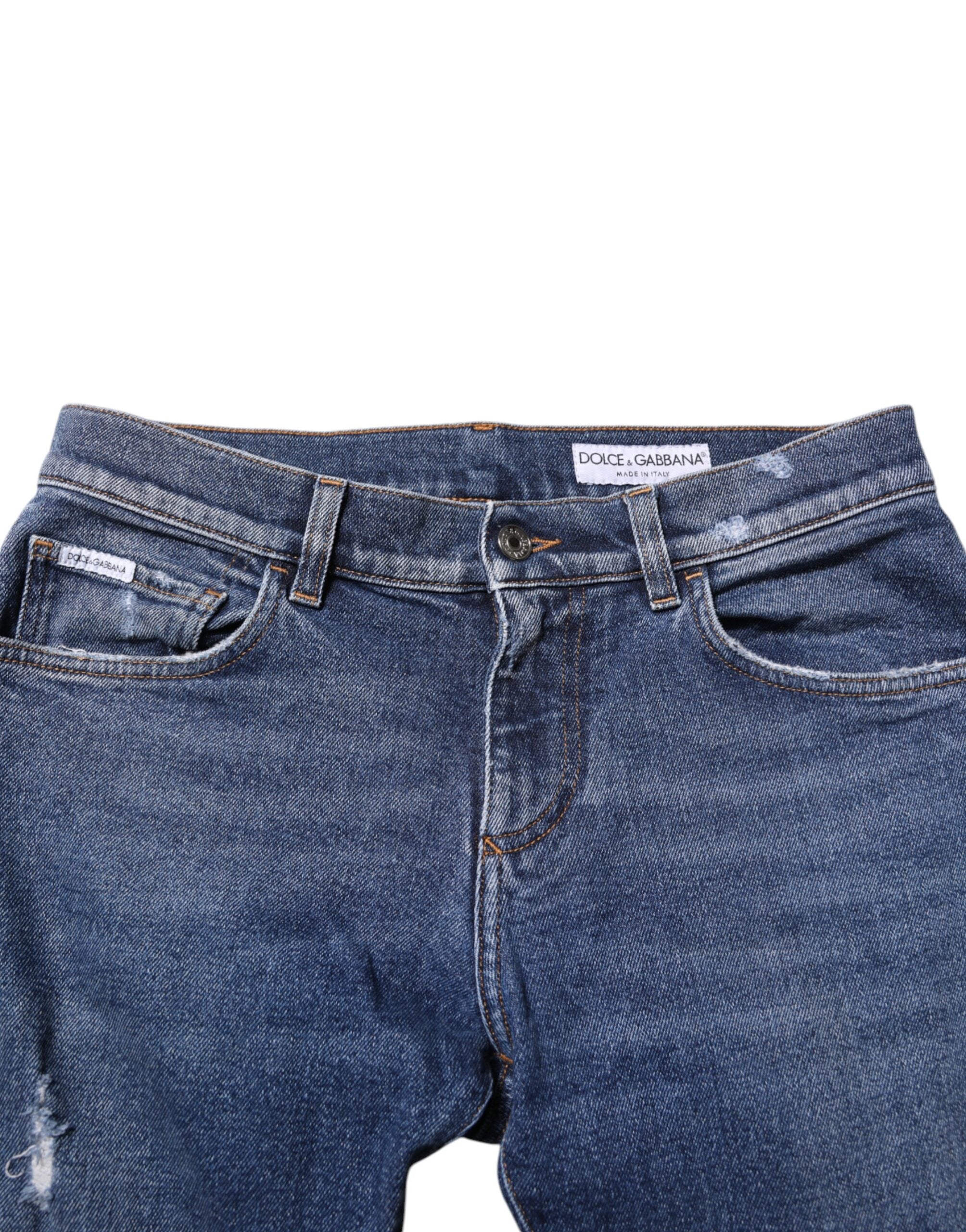 Dolce & Gabbana Blaue Baumwolle Logo Plaque Skinny Männer Denim Jeans