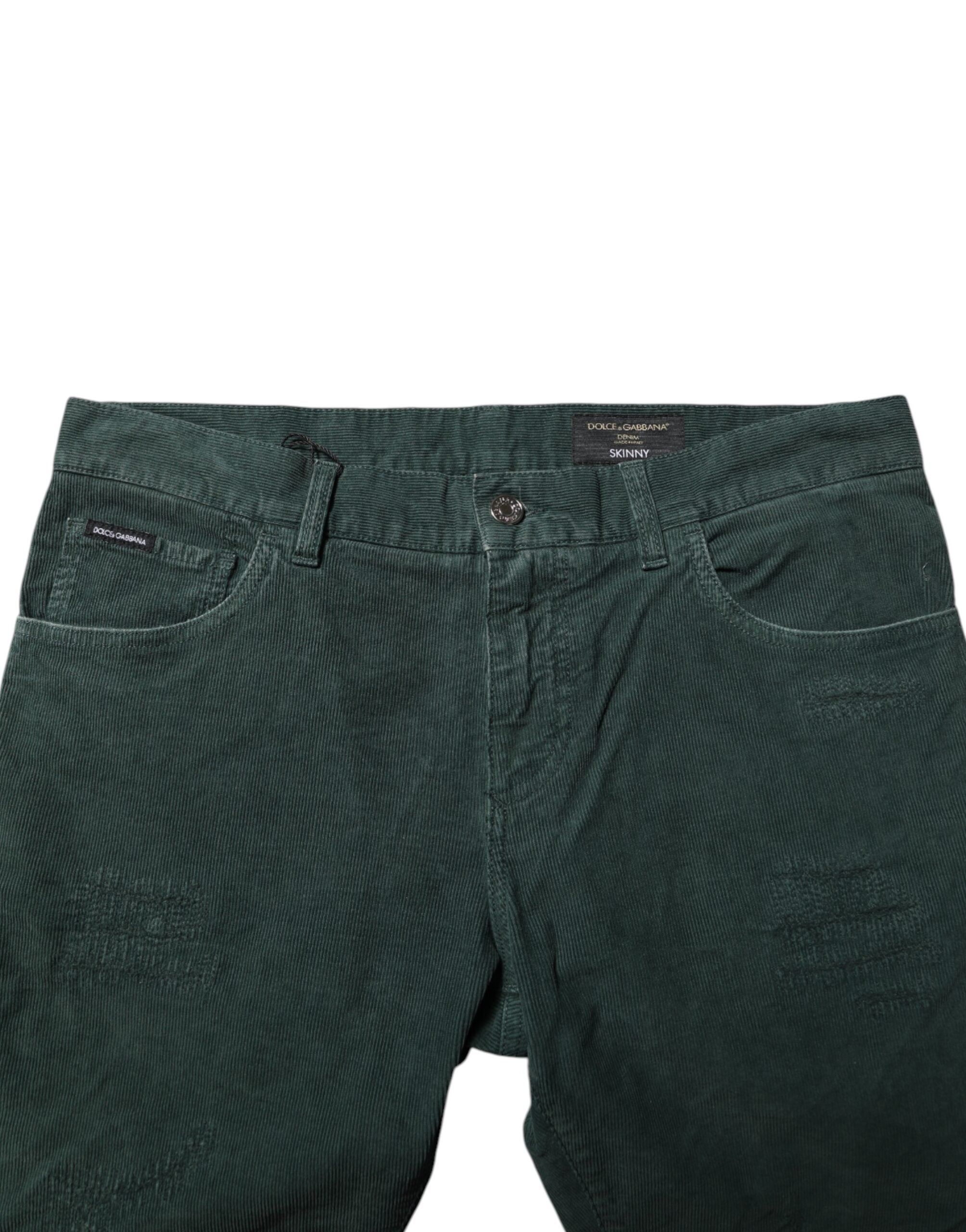 Dolce & Gabbana Grüne Skinny-Hose aus Baumwollcord