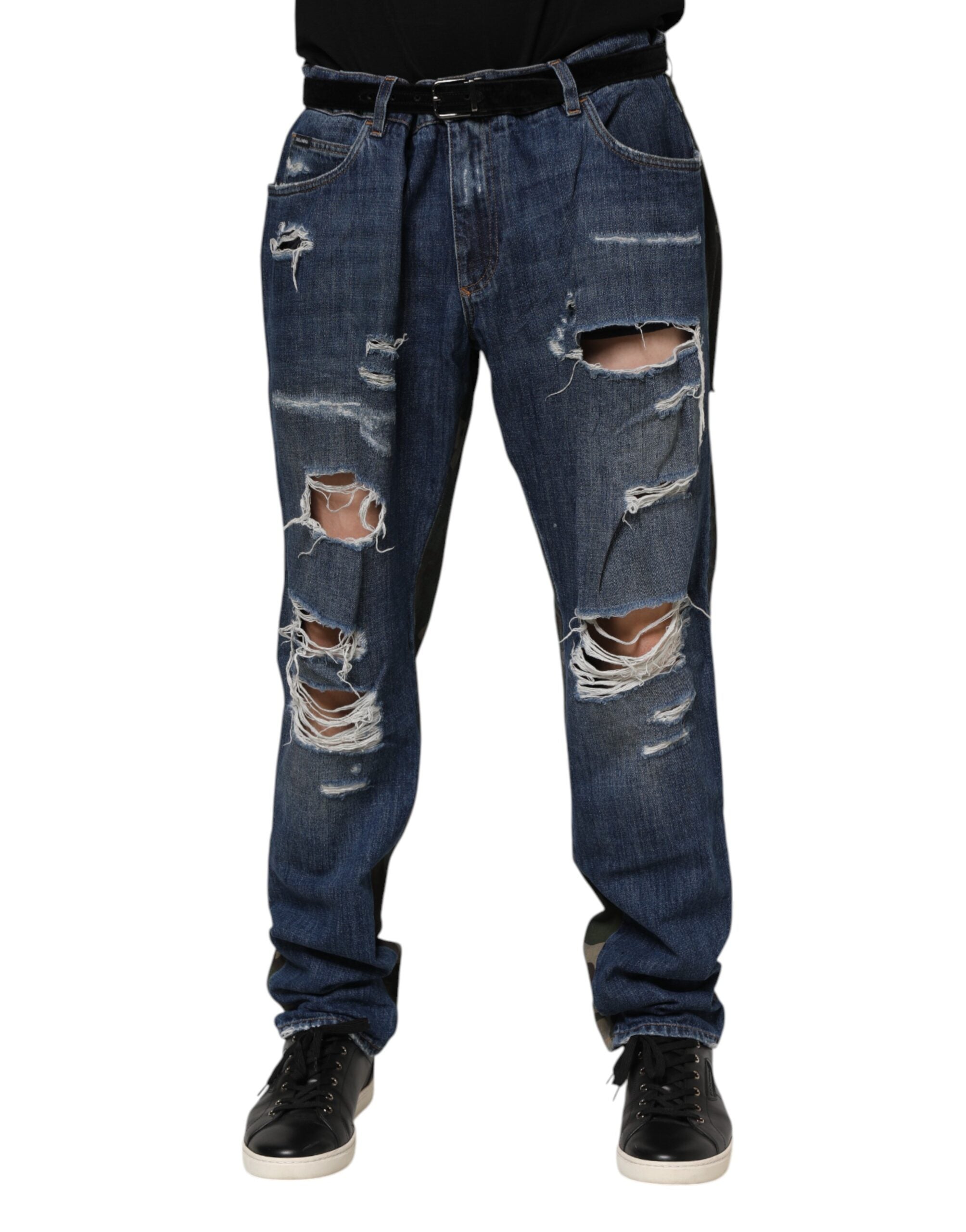 Dolce & Gabbana Blaue Denim-Jeans mit Tarnmuster aus Baumwolle