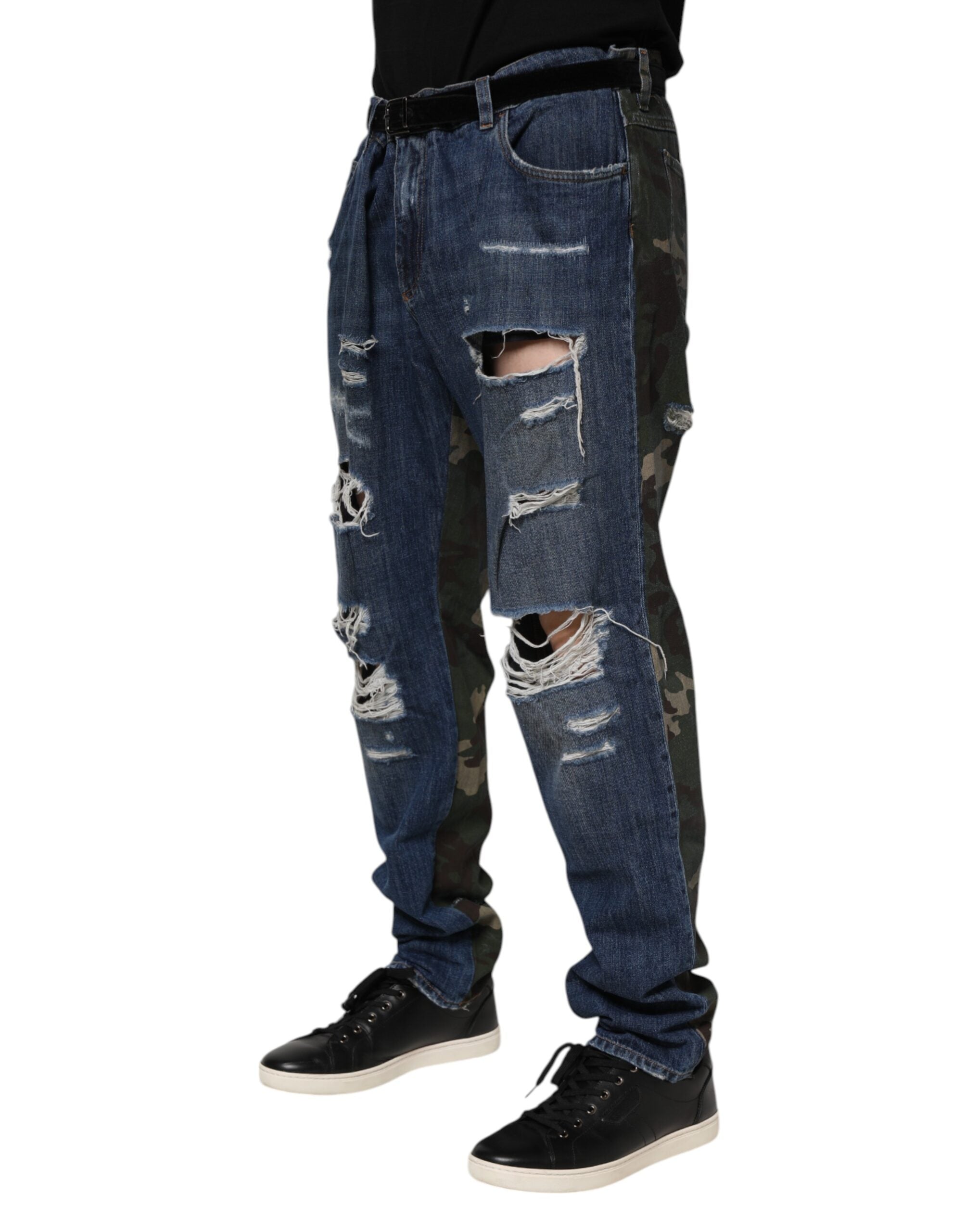Dolce & Gabbana Blaue Denim-Jeans mit Tarnmuster aus Baumwolle