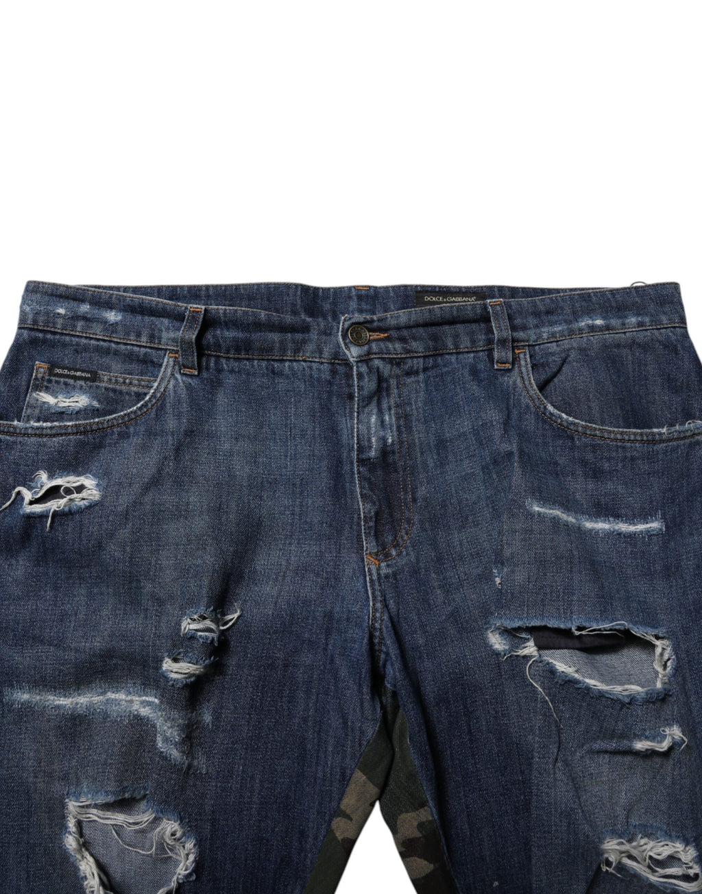 Dolce & Gabbana Blaue Denim-Jeans mit Tarnmuster aus Baumwolle