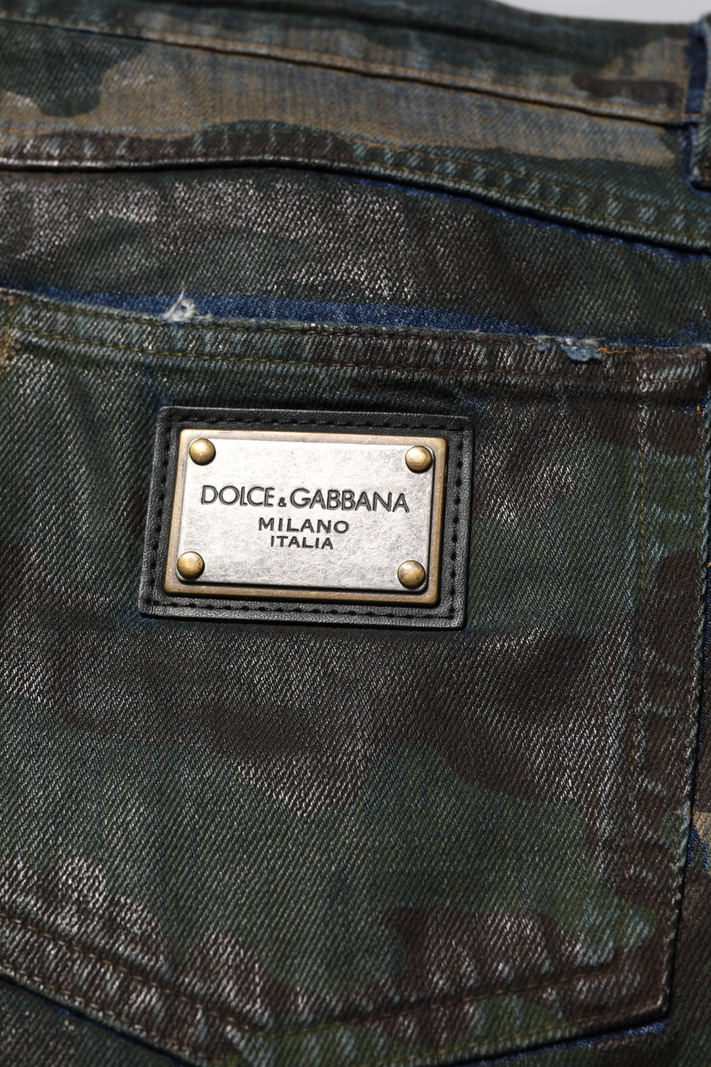 Dolce & Gabbana Blaue Denim-Jeans mit Tarnmuster aus Baumwolle