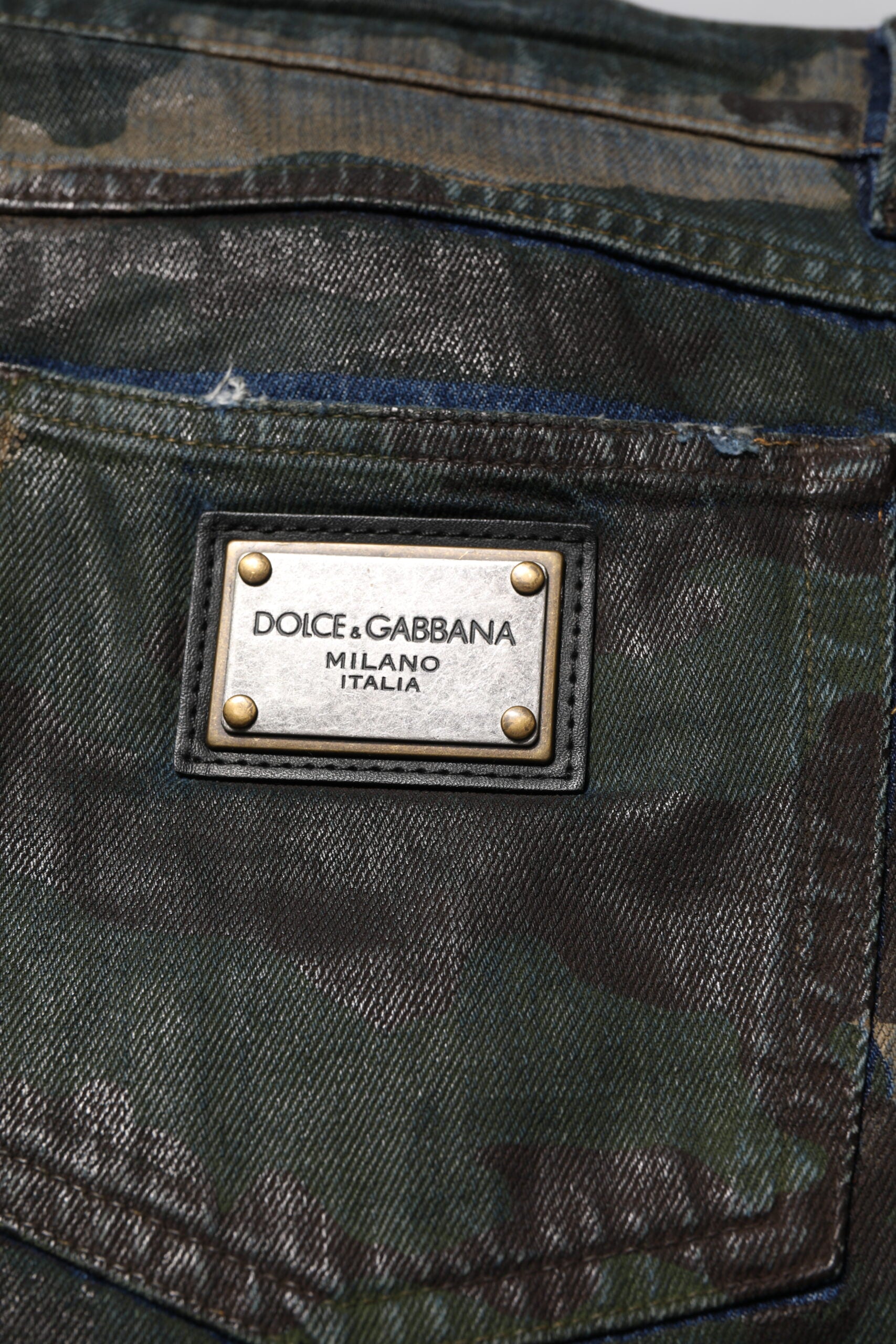 Dolce & Gabbana Blaue Denim-Jeans mit Tarnmuster aus Baumwolle