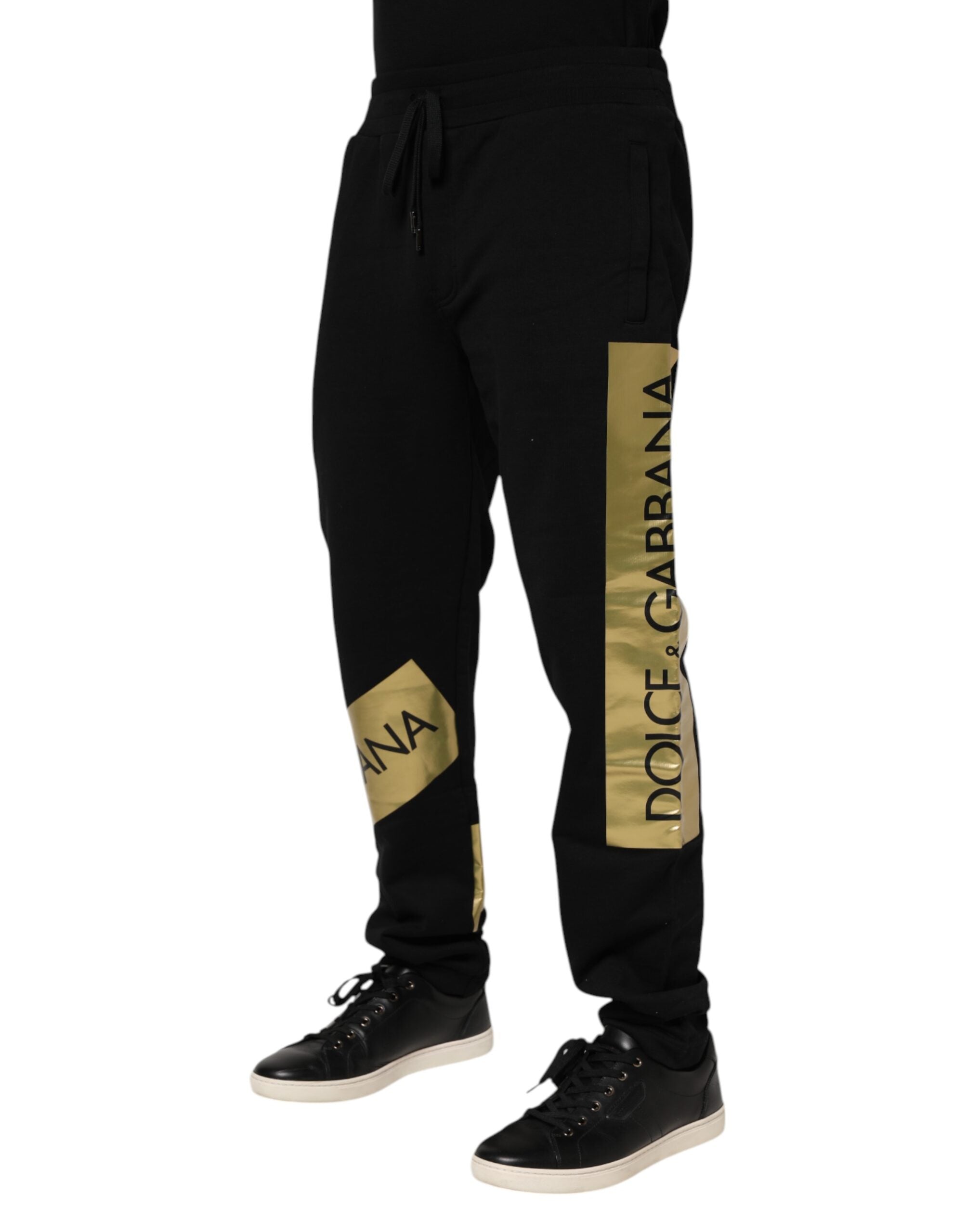 Dolce & Gabbana Schwarzes Baumwoll-Logo-Tape Herren-Jogger-Hose