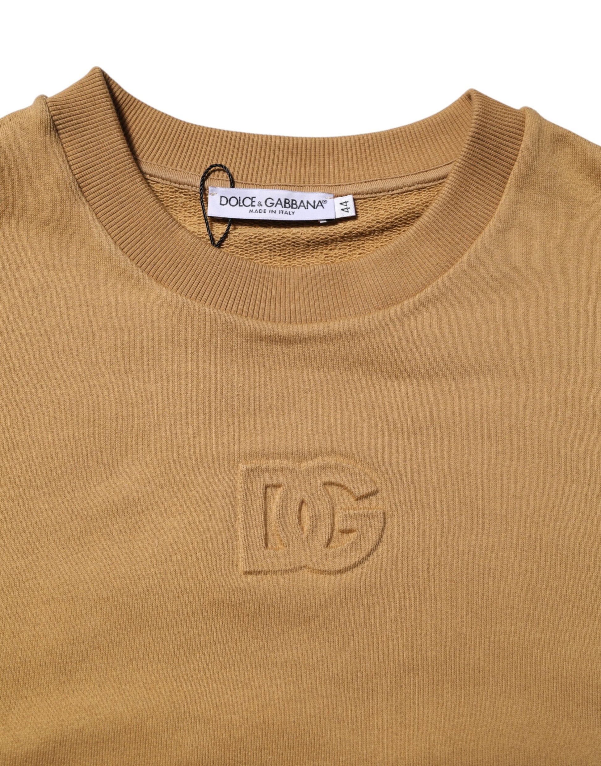 Dolce & Gabbana Senfgelber Pullover aus Baumwolle mit DG-Prägung