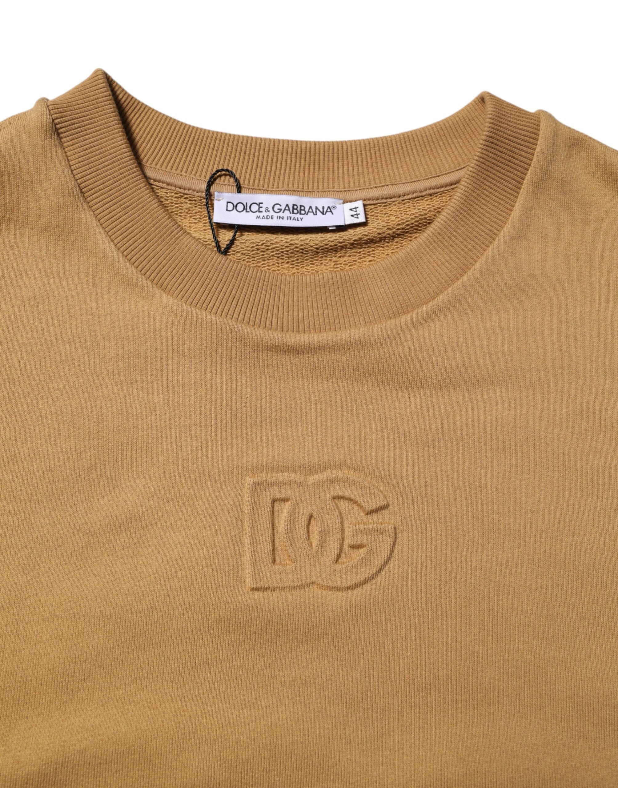 Dolce & Gabbana Senfgelber Pullover aus Baumwolle mit DG-Prägung