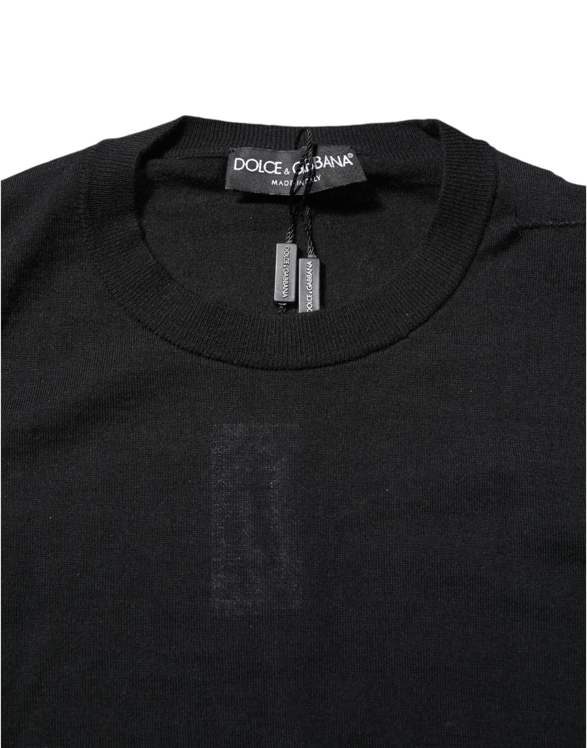 Dolce & Gabbana Schwarzes Kaschmir-T-Shirt mit Rundhalsausschnitt und langen Ärmeln