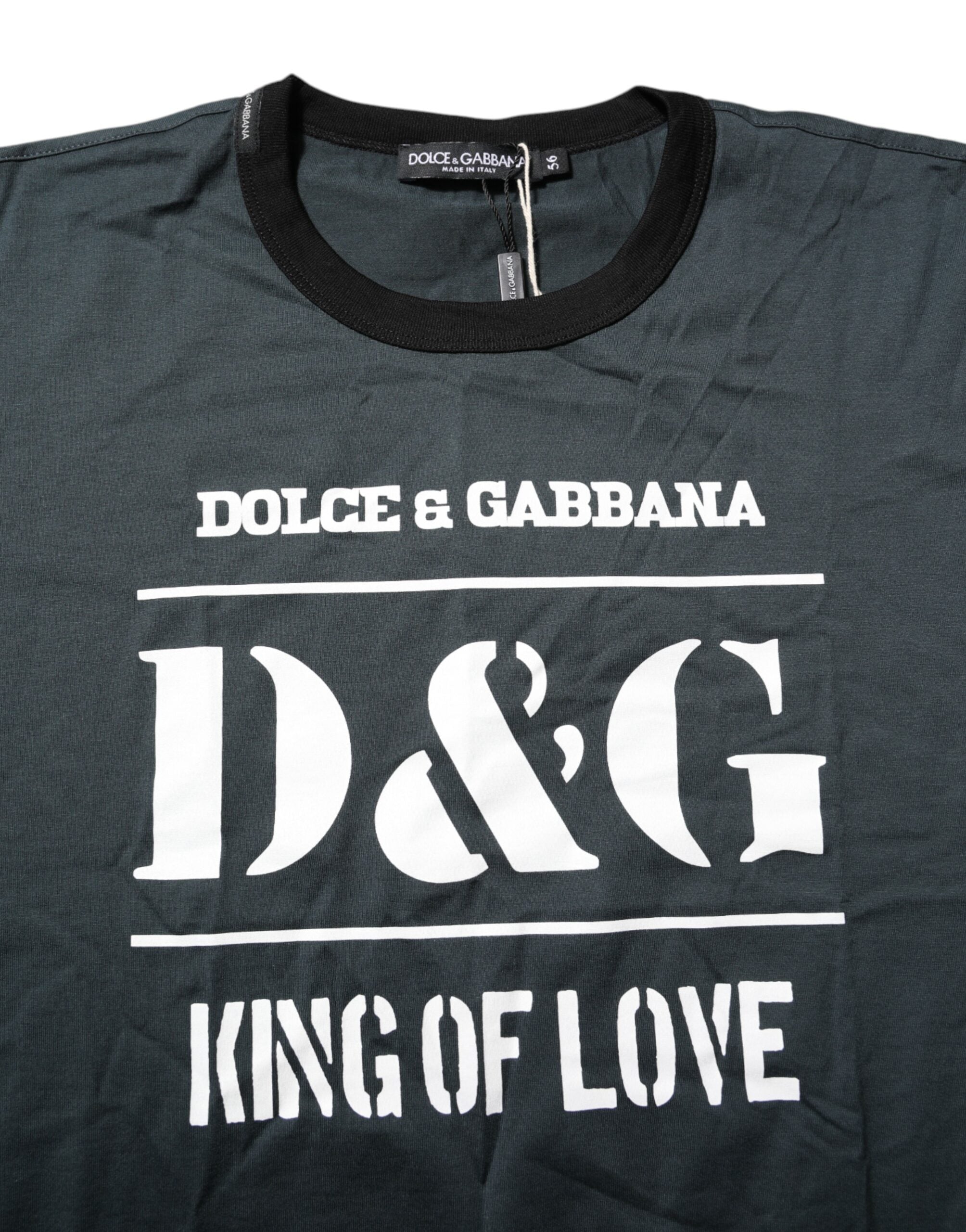 Dolce & Gabbana Schwarzes T-Shirt mit bedruckten kurzen Ärmeln aus Baumwolle