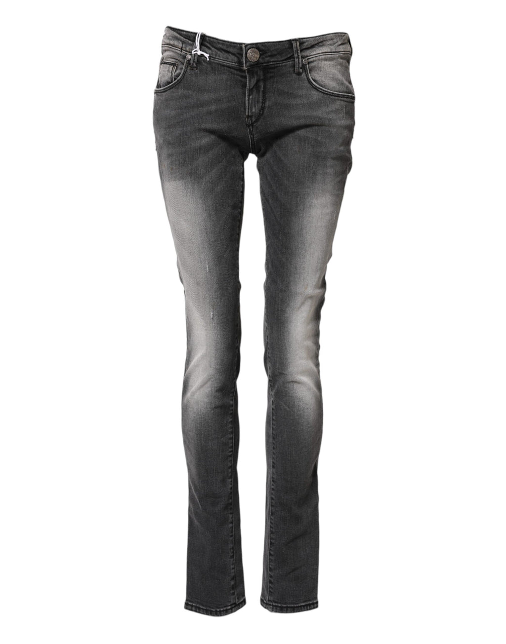 Acht Dunkelgraue Slim Fit Denim-Jeans aus Baumwolle mit niedriger Taille