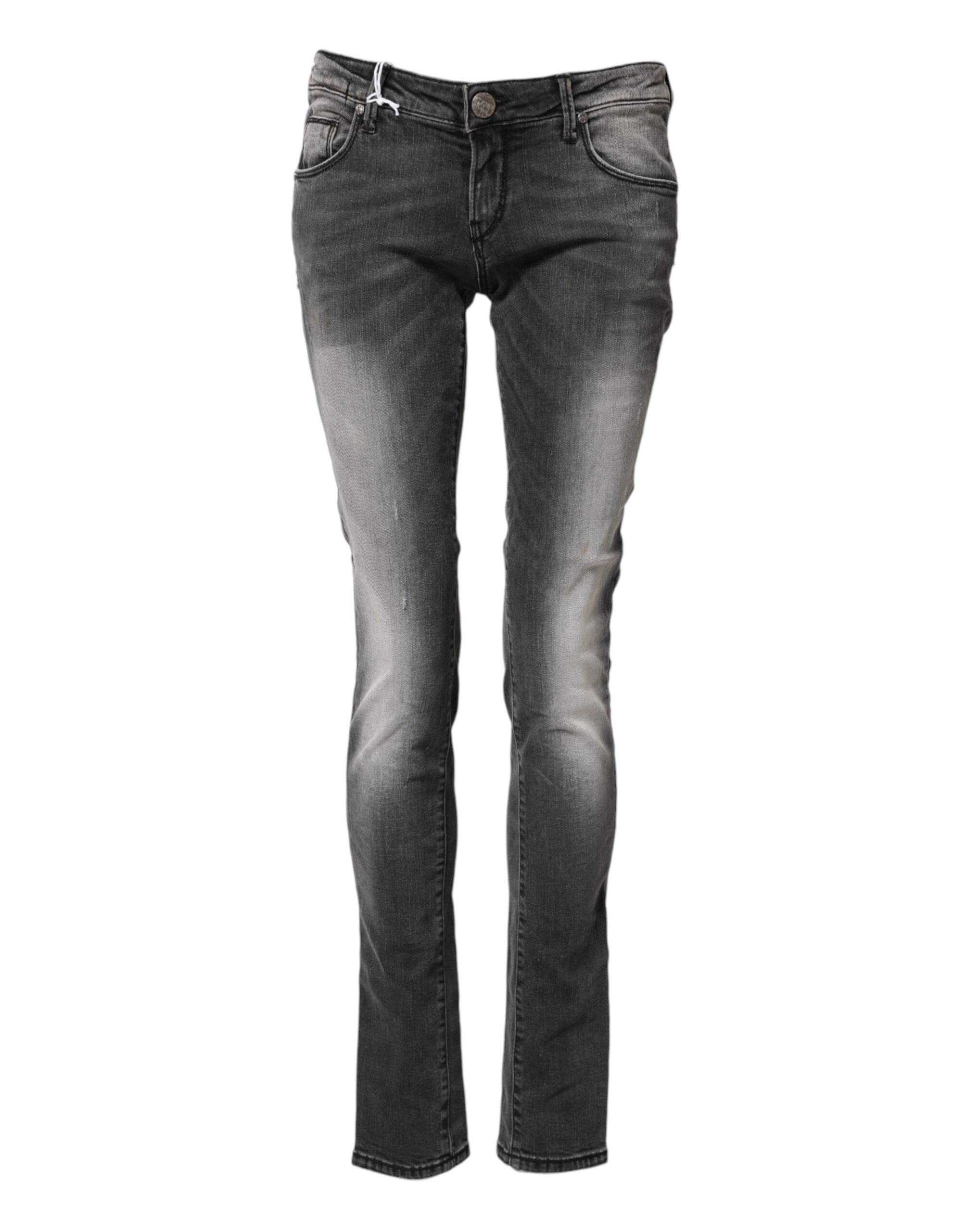 Acht Dunkelgraue Slim Fit Denim-Jeans aus Baumwolle mit niedriger Taille