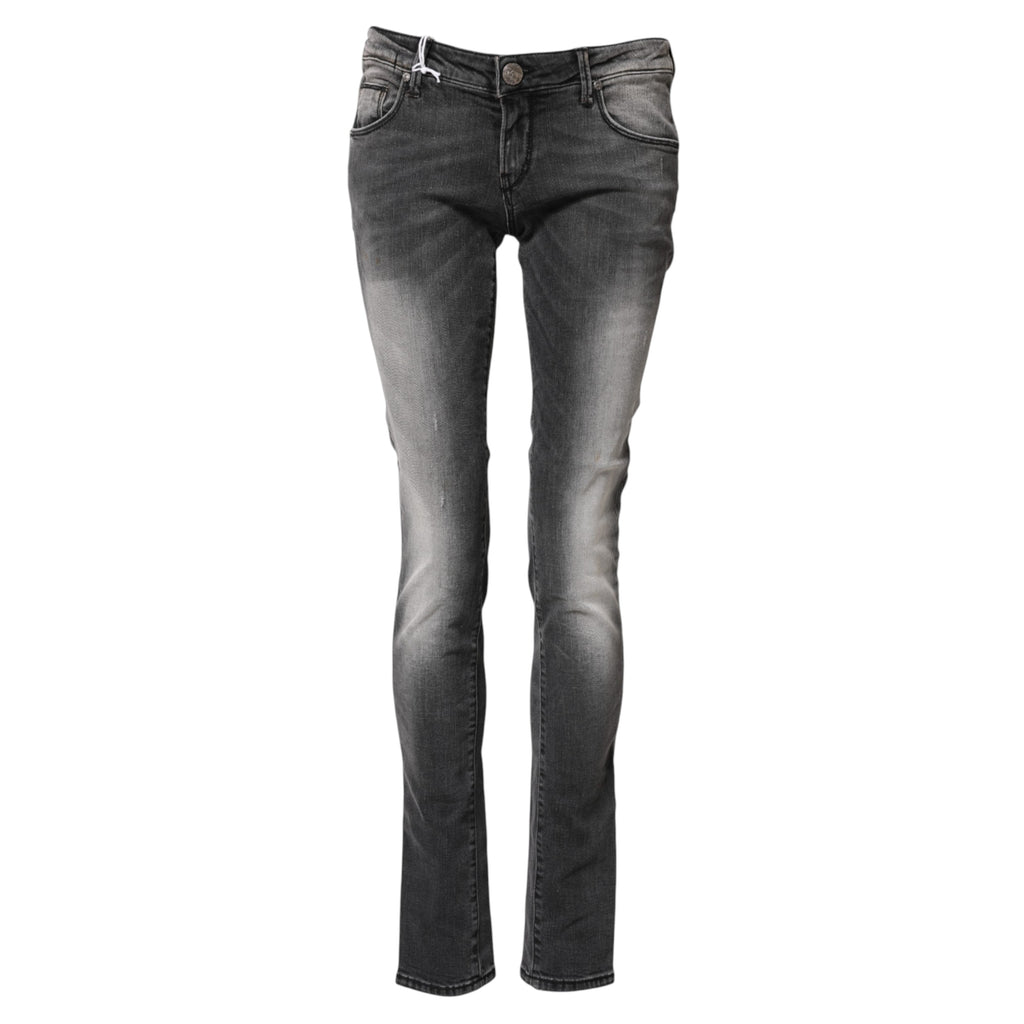 Acht Dunkelgraue Slim Fit Denim-Jeans aus Baumwolle mit niedriger Taille