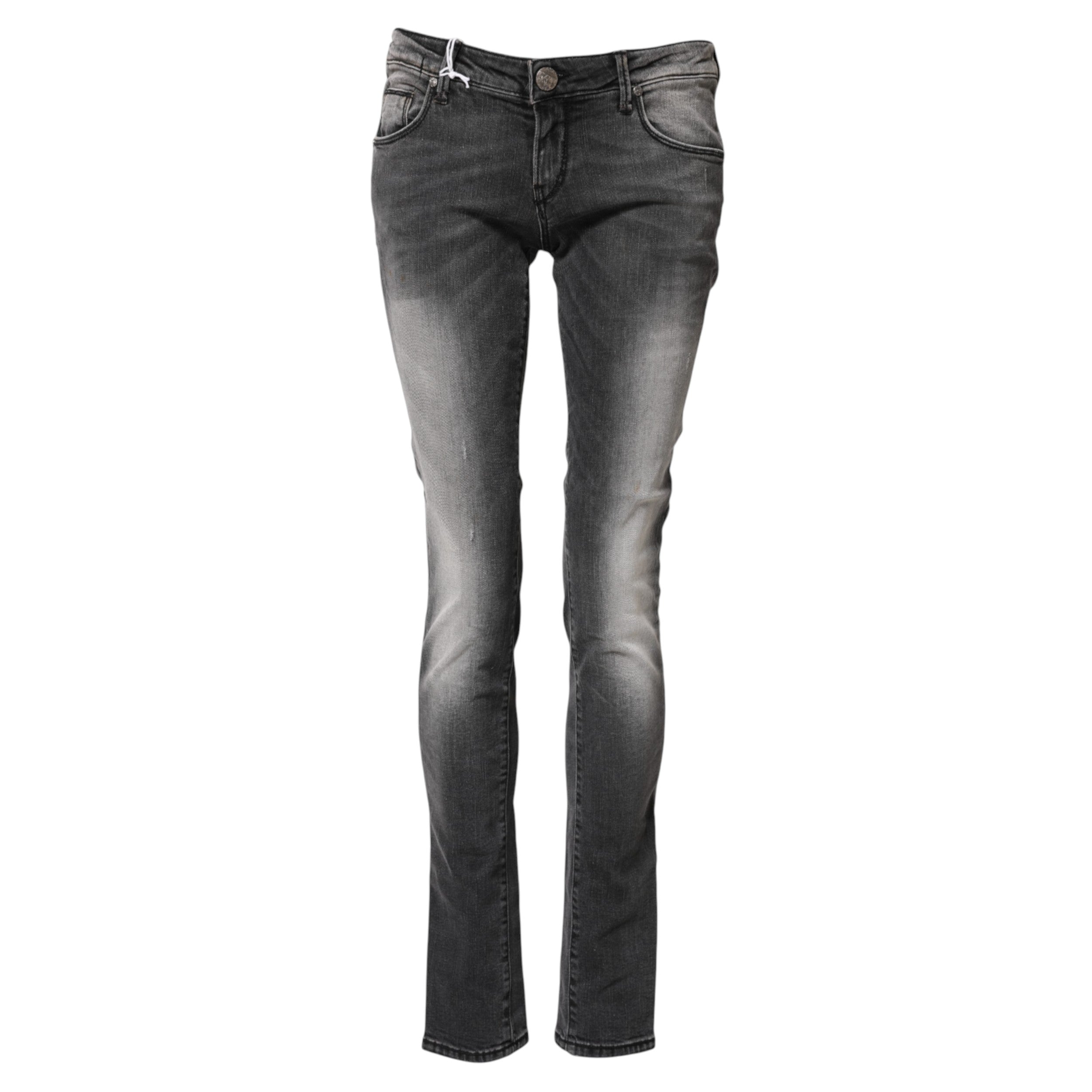 Acht Dunkelgraue Slim Fit Denim-Jeans aus Baumwolle mit niedriger Taille
