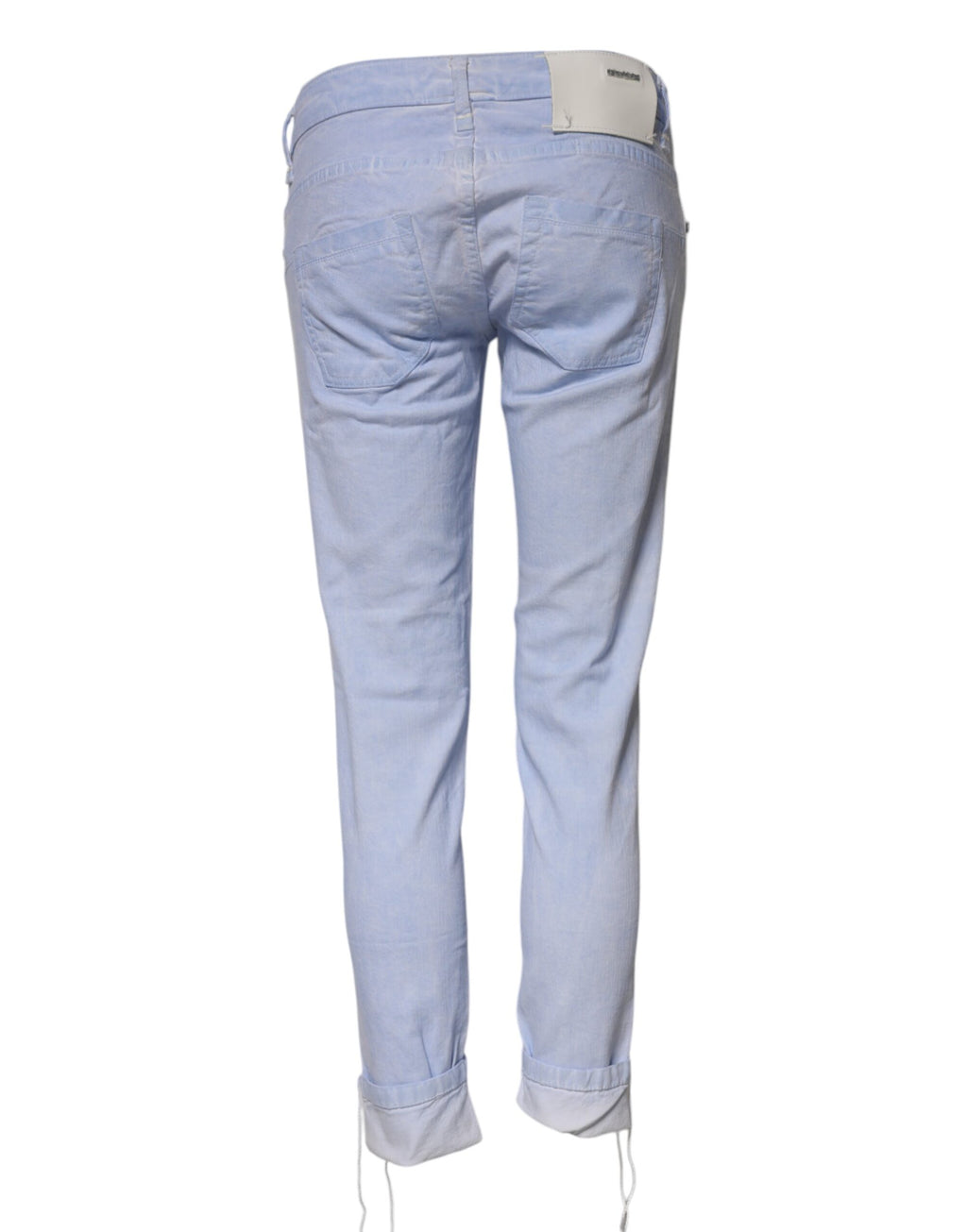 Acht Hellblaue Slim Fit Denim-Jeans aus Baumwolle mit niedriger Taille