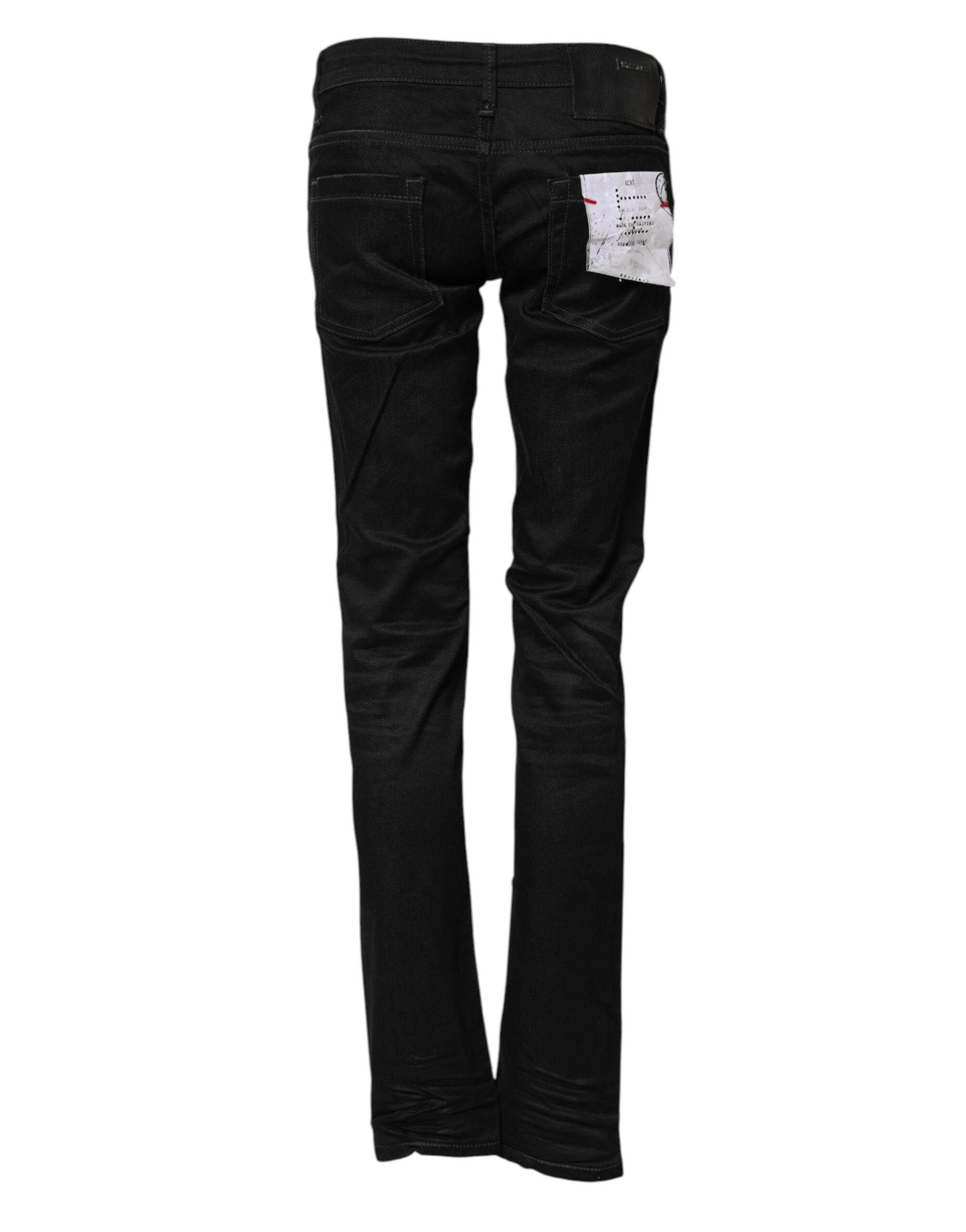 Acht Schwarze Slim Fit Denim-Jeans mit niedriger Taille aus Baumwolle