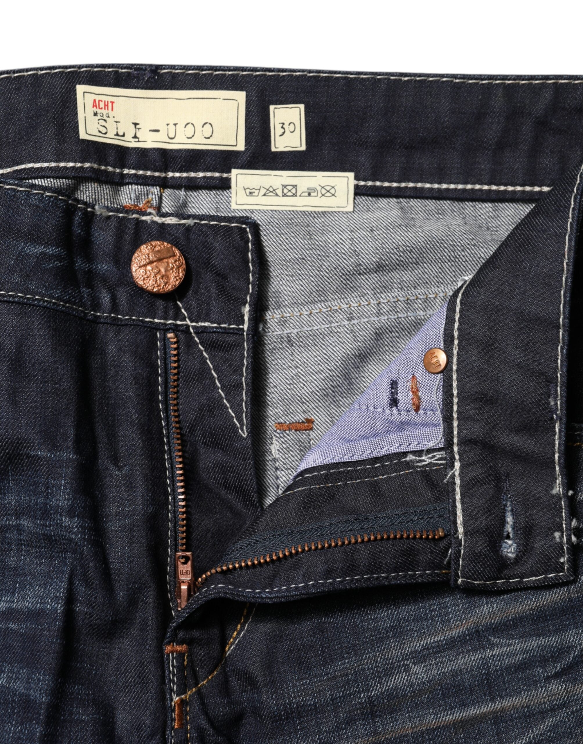 Acht Blaue Denim-Jeans mit mittlerer Taille aus gewaschener Baumwolle