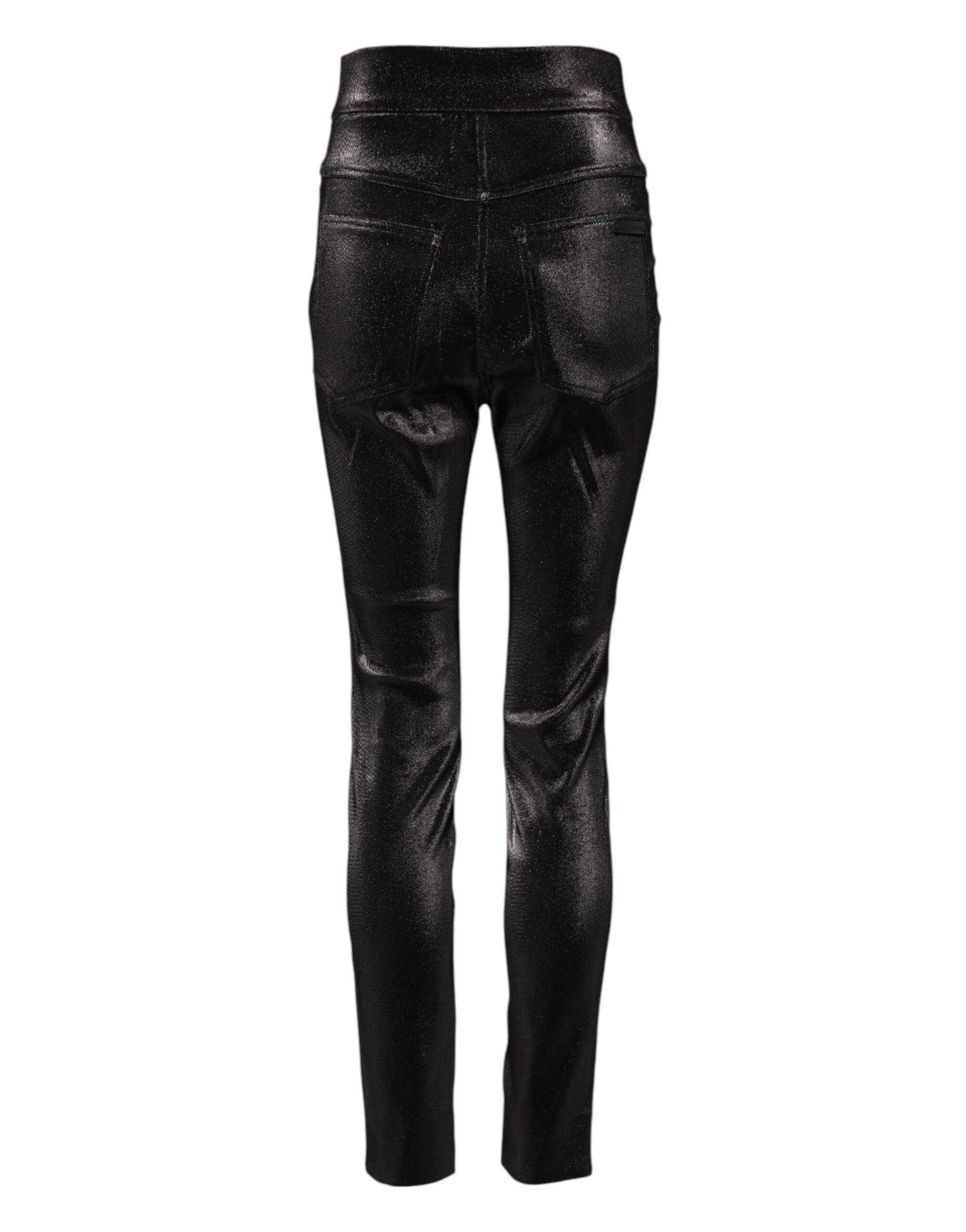 Dolce & Gabbana Schwarze Baumwoll-Stretch-Hose mit silbernem Lurexfaden