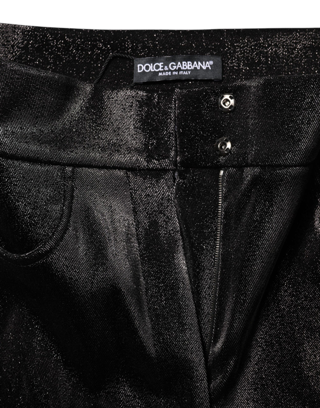 Dolce & Gabbana Schwarze Baumwoll-Stretch-Hose mit silbernem Lurexfaden