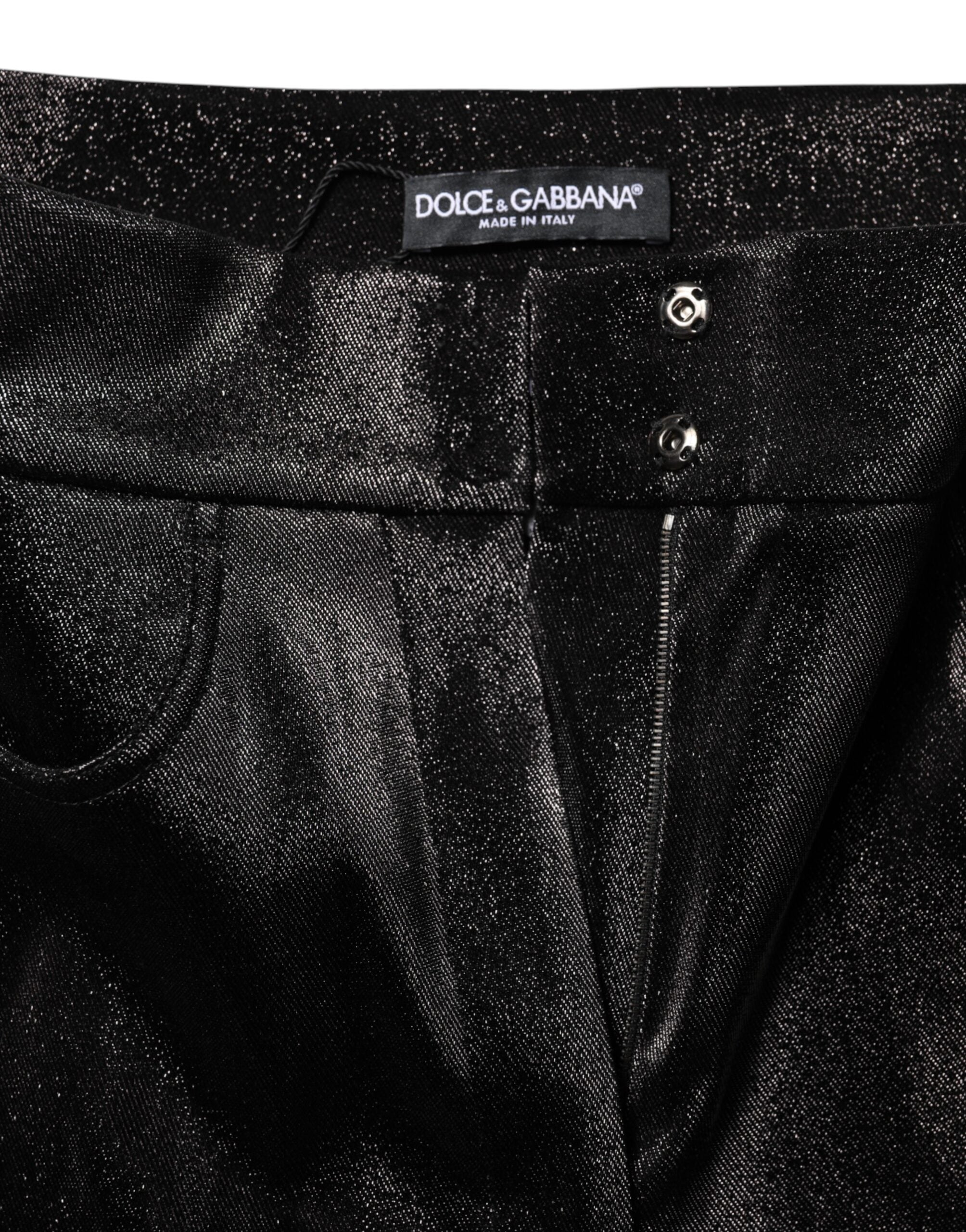 Dolce & Gabbana Schwarze Baumwoll-Stretch-Hose mit silbernem Lurexfaden
