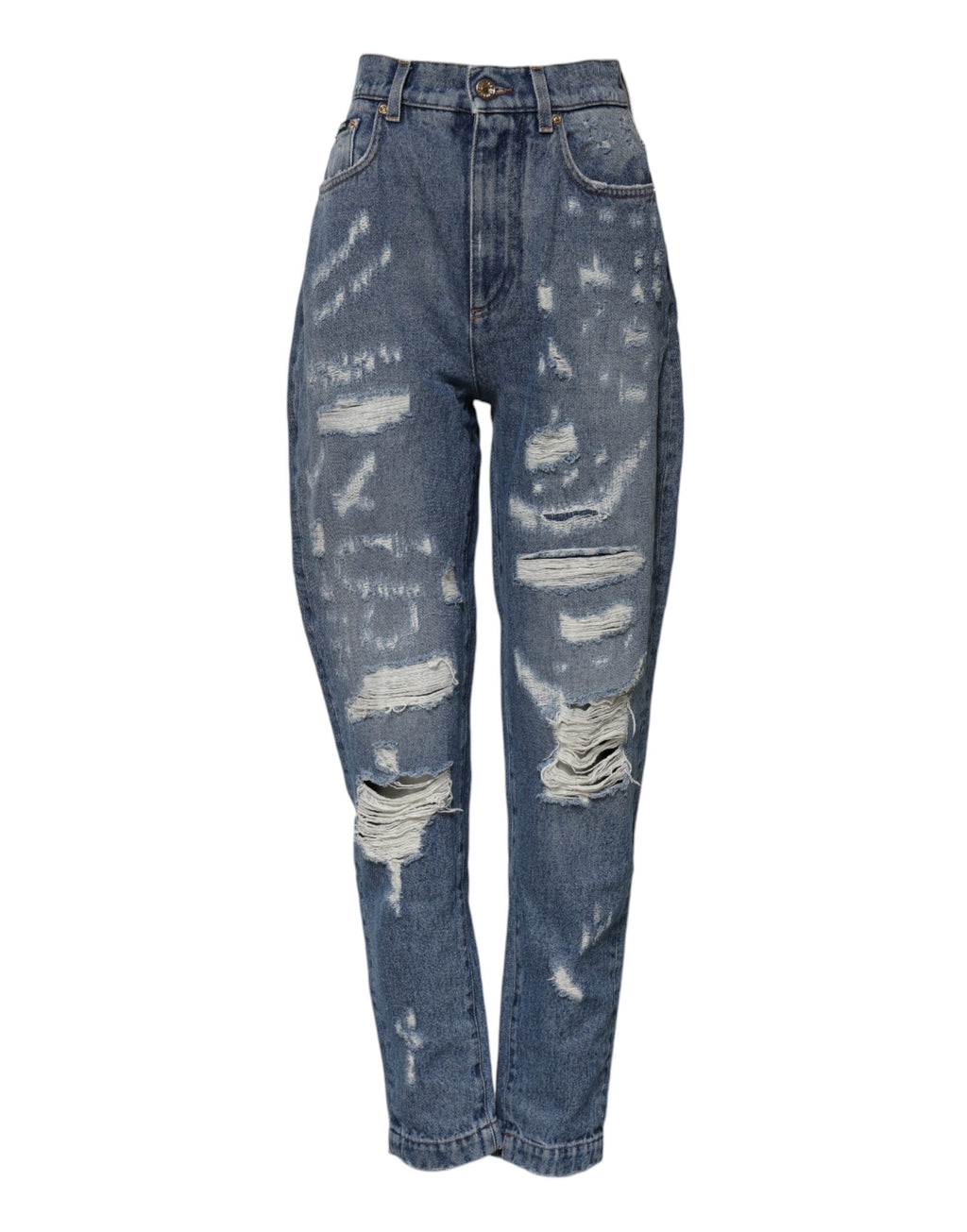 Dolce & Gabbana Blauwe Katoenen Gerafelde High Waist Spijkerbroek