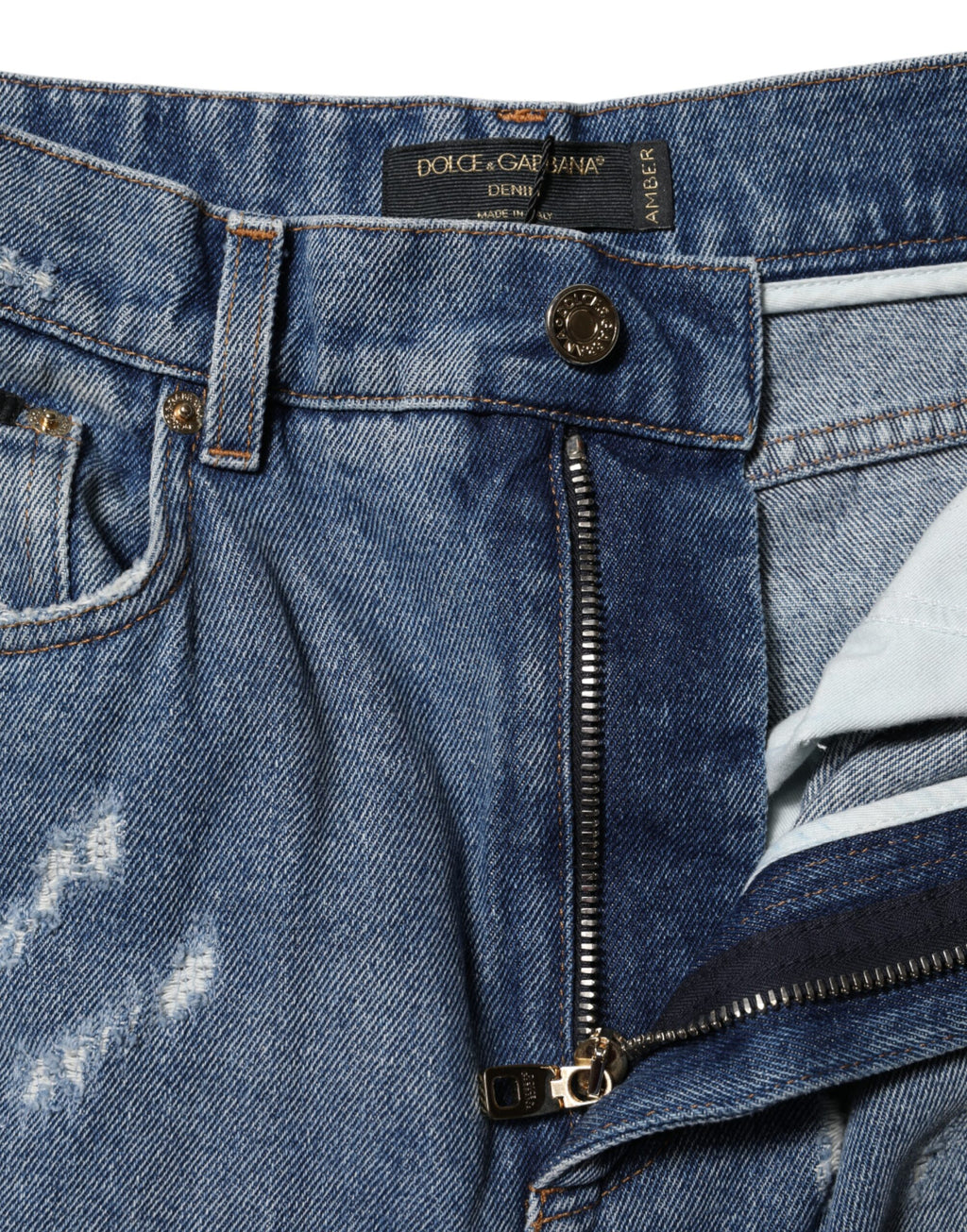 Dolce & Gabbana Blauwe Katoenen Gerafelde High Waist Spijkerbroek