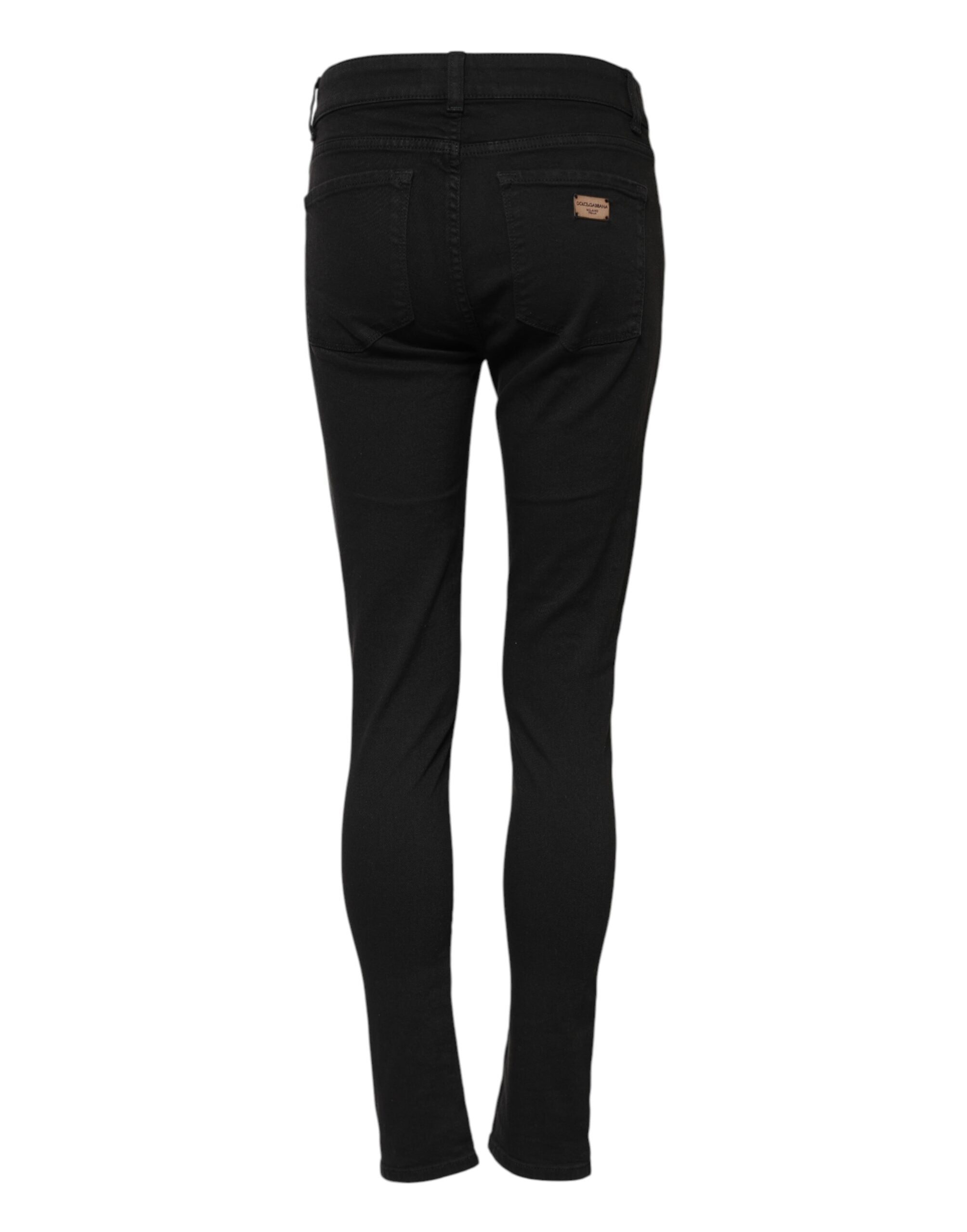 Dolce & Gabbana Schwarze Skinny Denim-Jeans aus Baumwolle mit mittlerer Taille