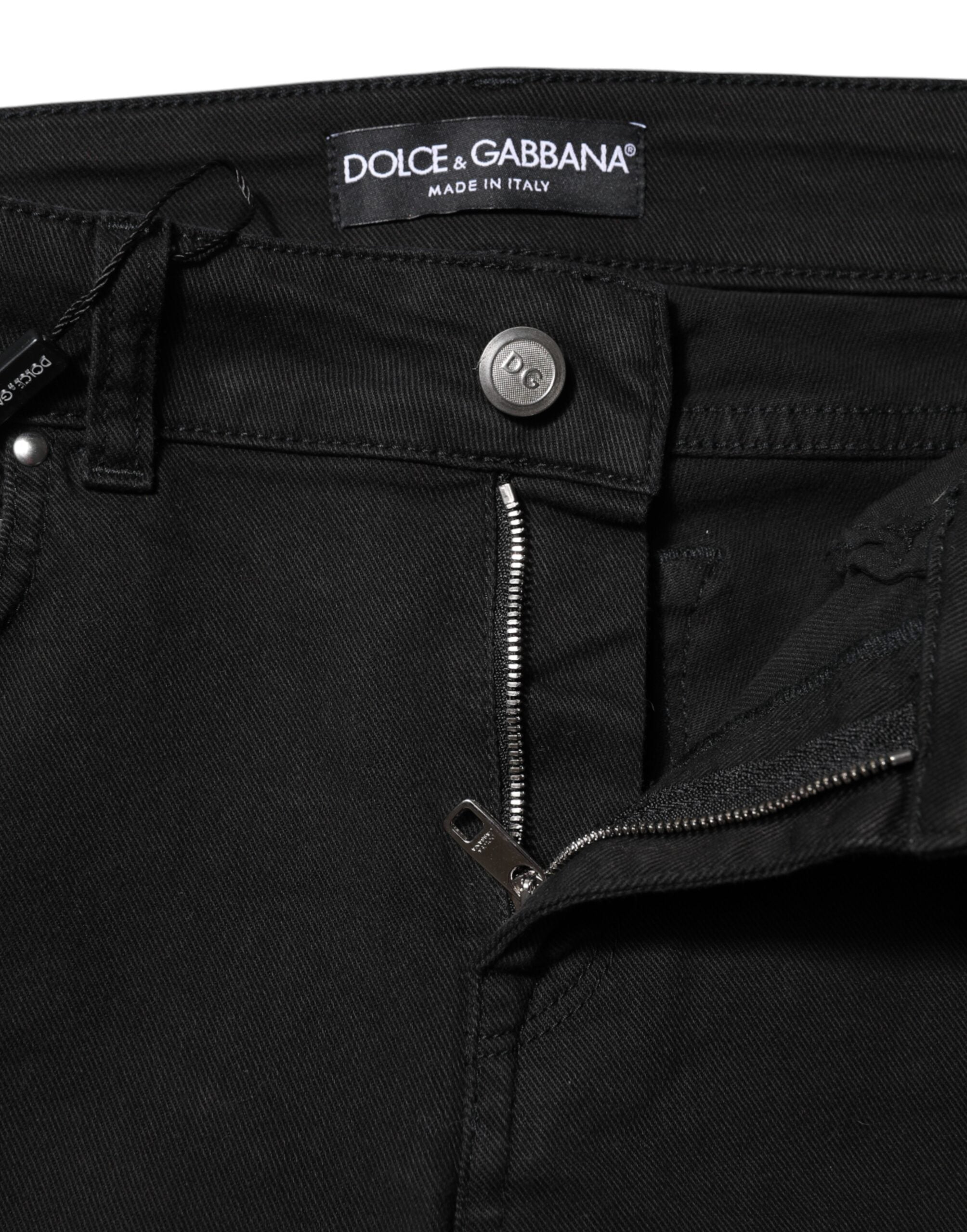 Dolce & Gabbana Schwarze Skinny Denim-Jeans aus Baumwolle mit mittlerer Taille