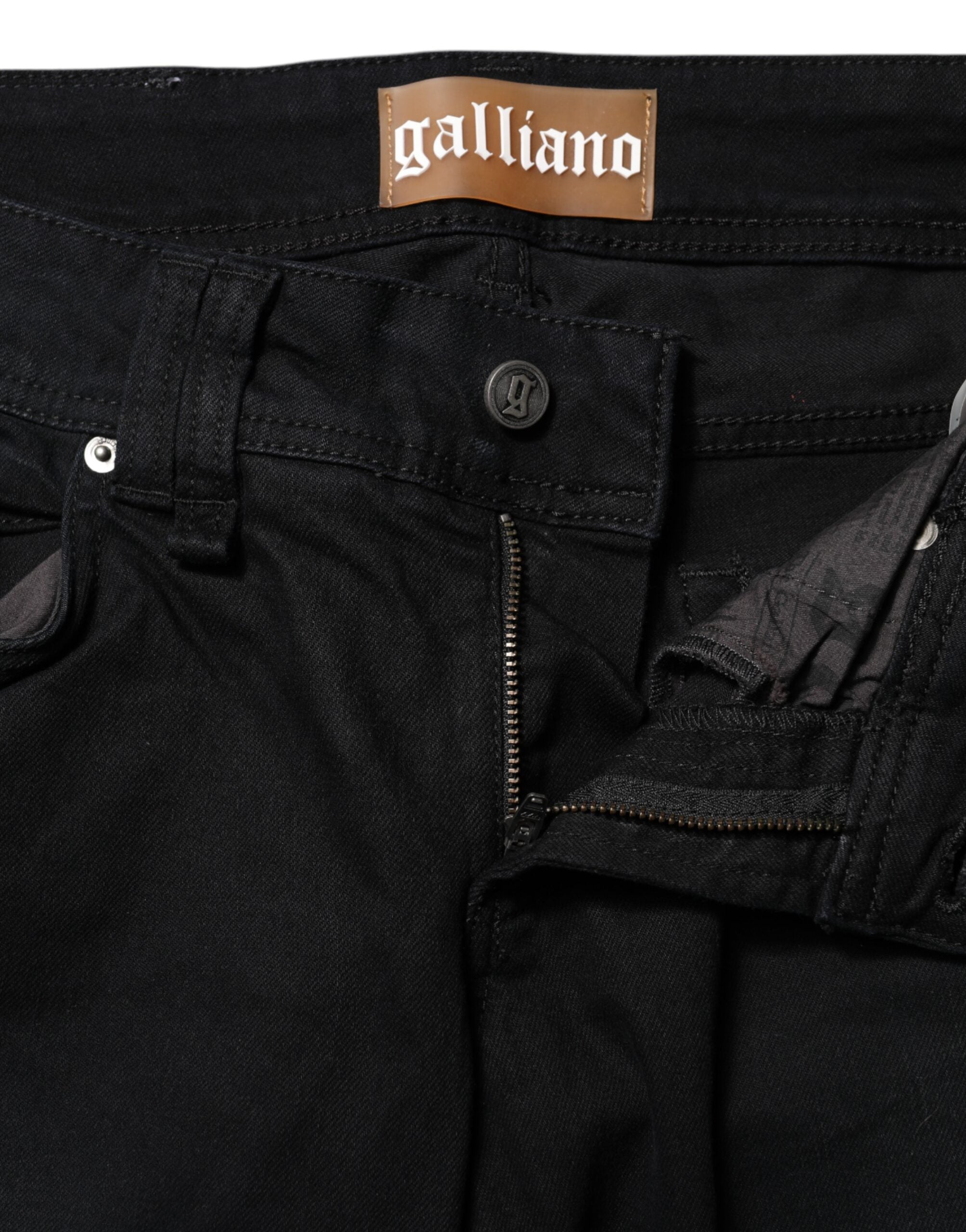 John Galliano Schwarze Baumwoll-Denim-Jeans mit mittlerer Taille und konischem Schnitt