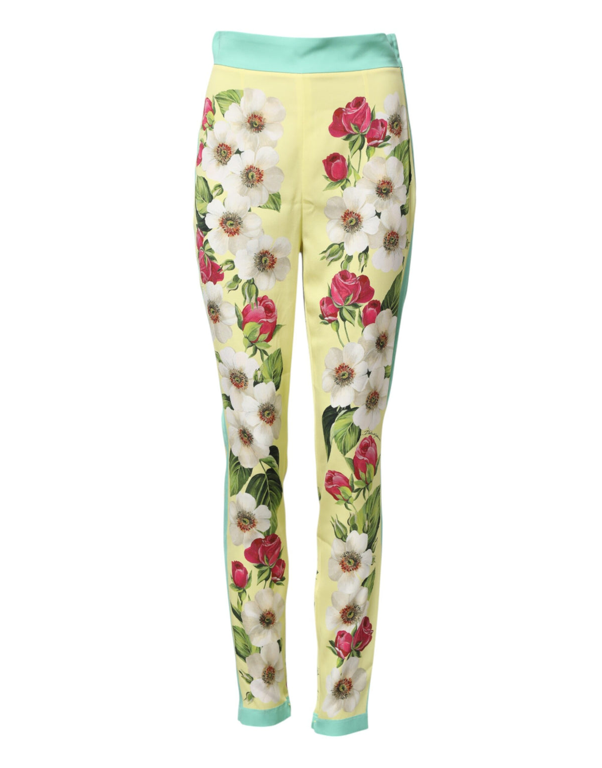 Dolce & Gabbana Gele Zijden Leggingsbroek met Bloemenprint