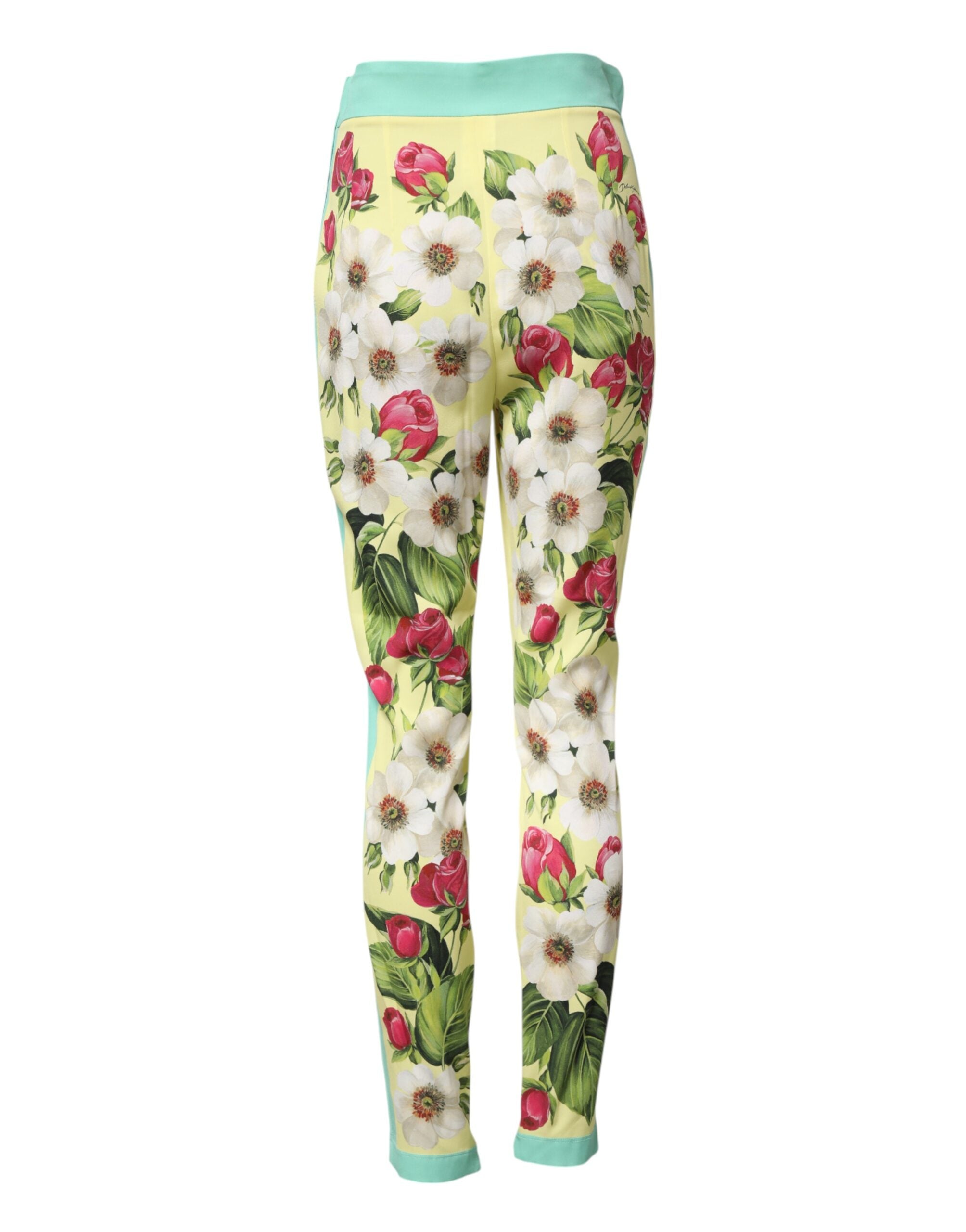 Dolce & Gabbana Gelbe Seidenblumen-Leggings-Hose