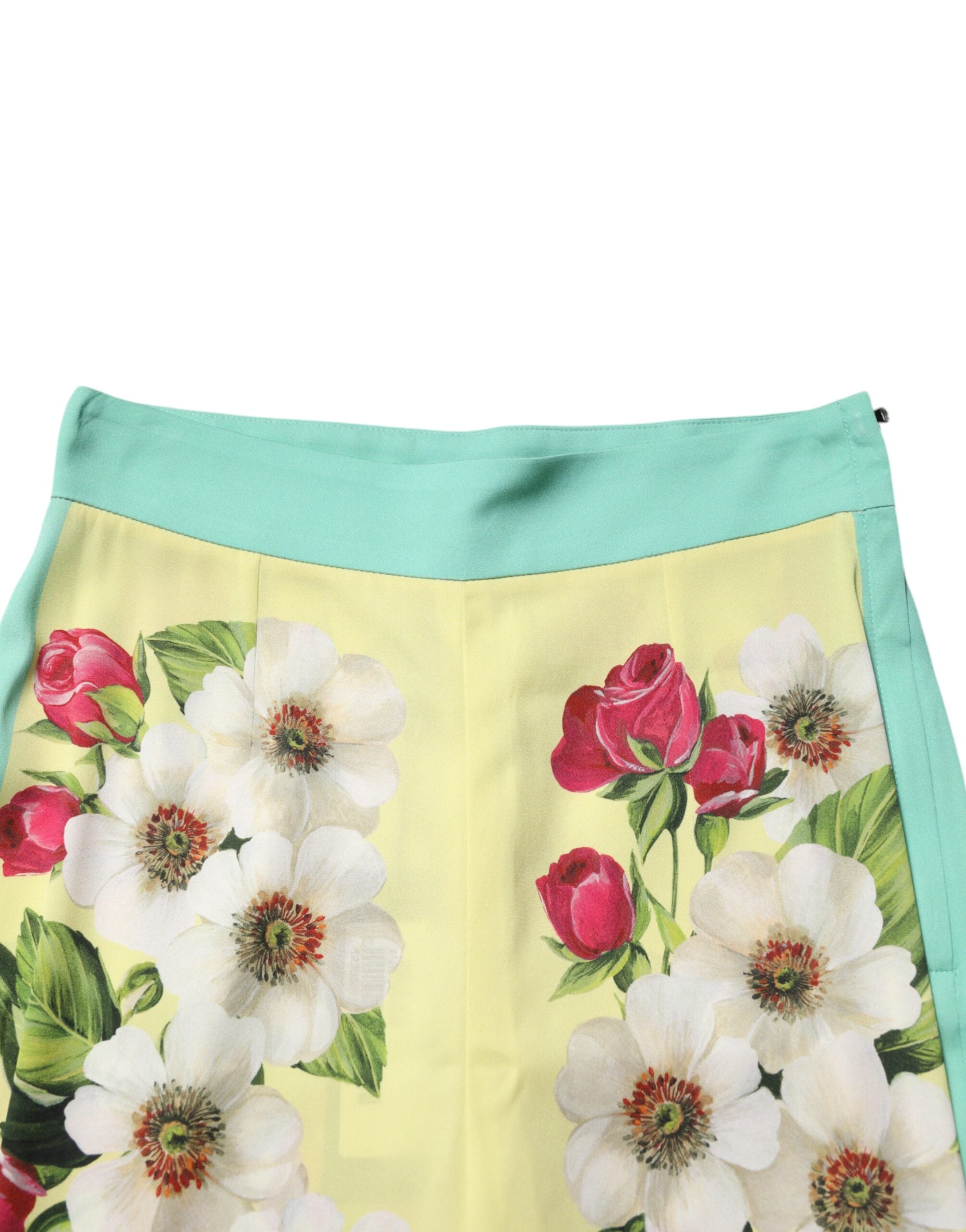 Dolce & Gabbana Gelbe Seidenblumen-Leggings-Hose