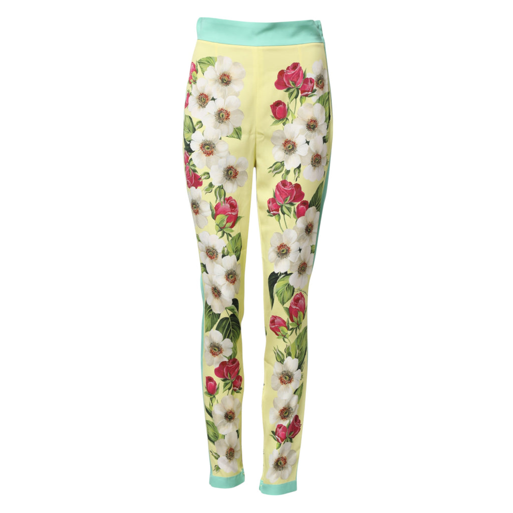 Dolce & Gabbana Gele Zijden Leggingsbroek met Bloemenprint