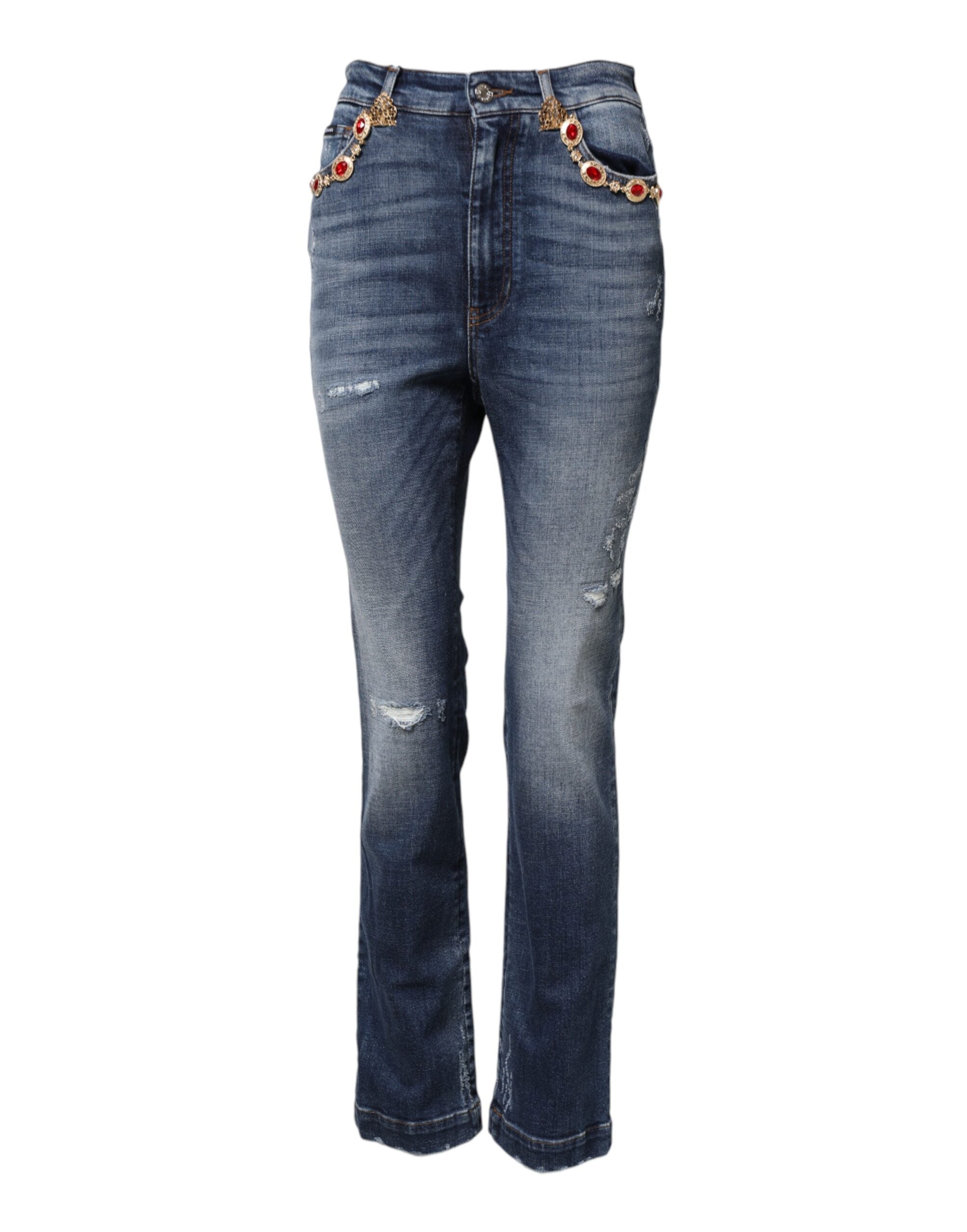 Dolce & Gabbana Blaue Denim-Jeans mit Strasssteinverzierung