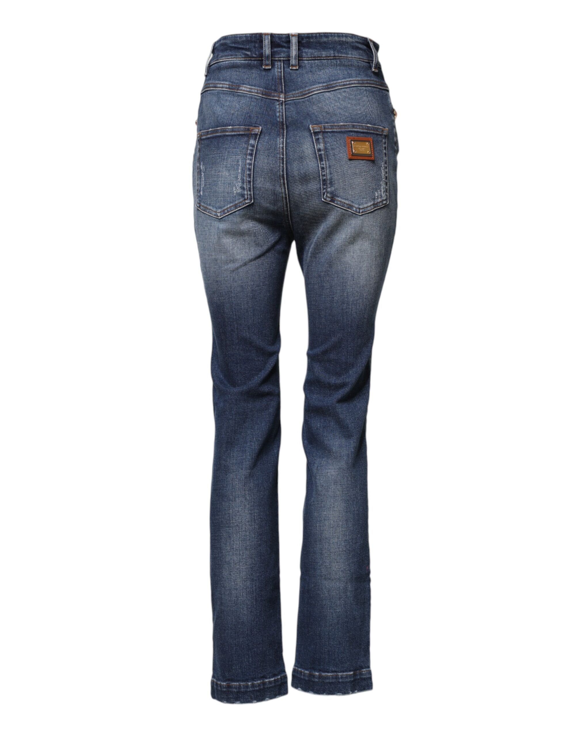 Dolce & Gabbana Blaue Denim-Jeans mit Strasssteinverzierung