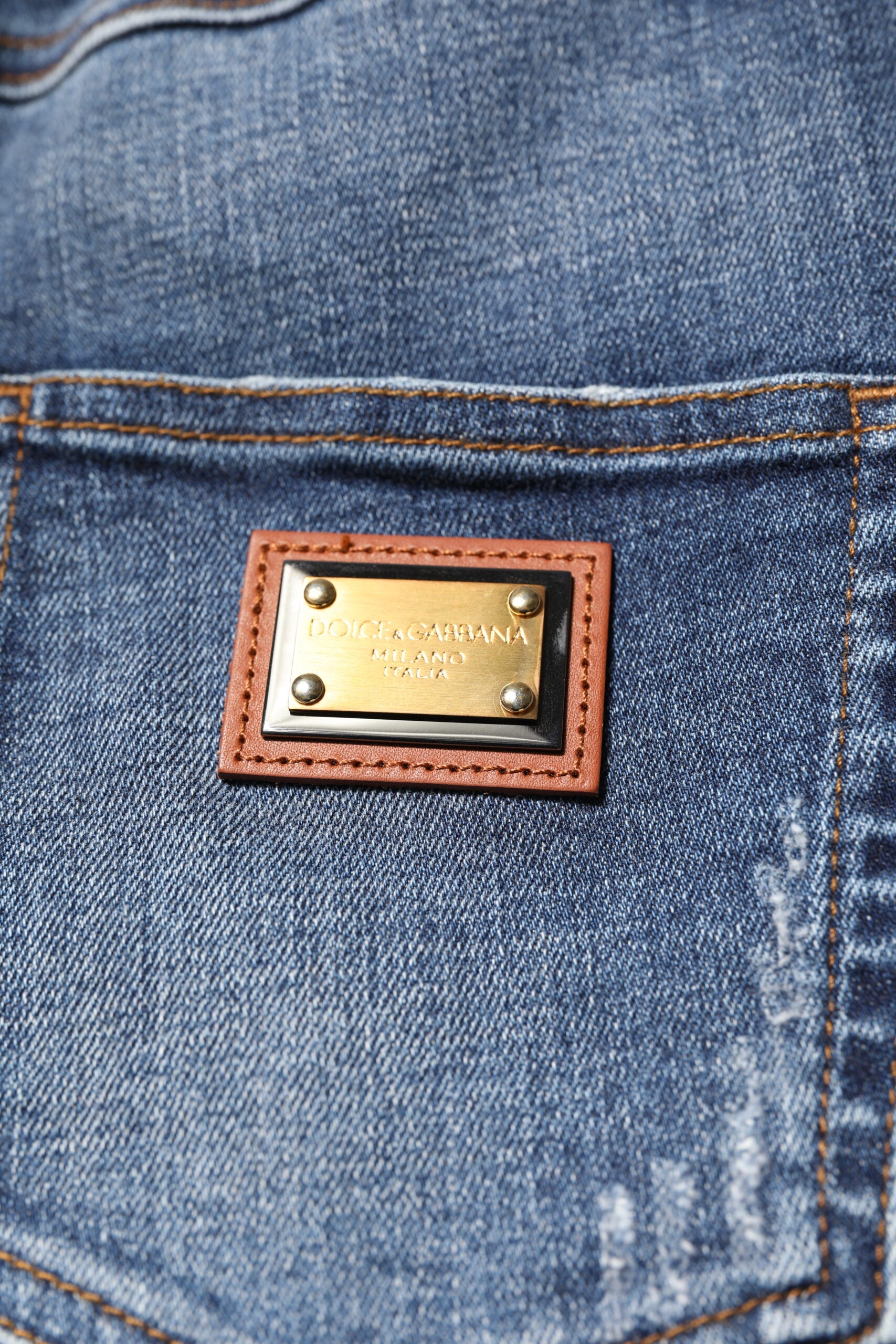 Dolce & Gabbana Blaue Denim-Jeans mit Strasssteinverzierung