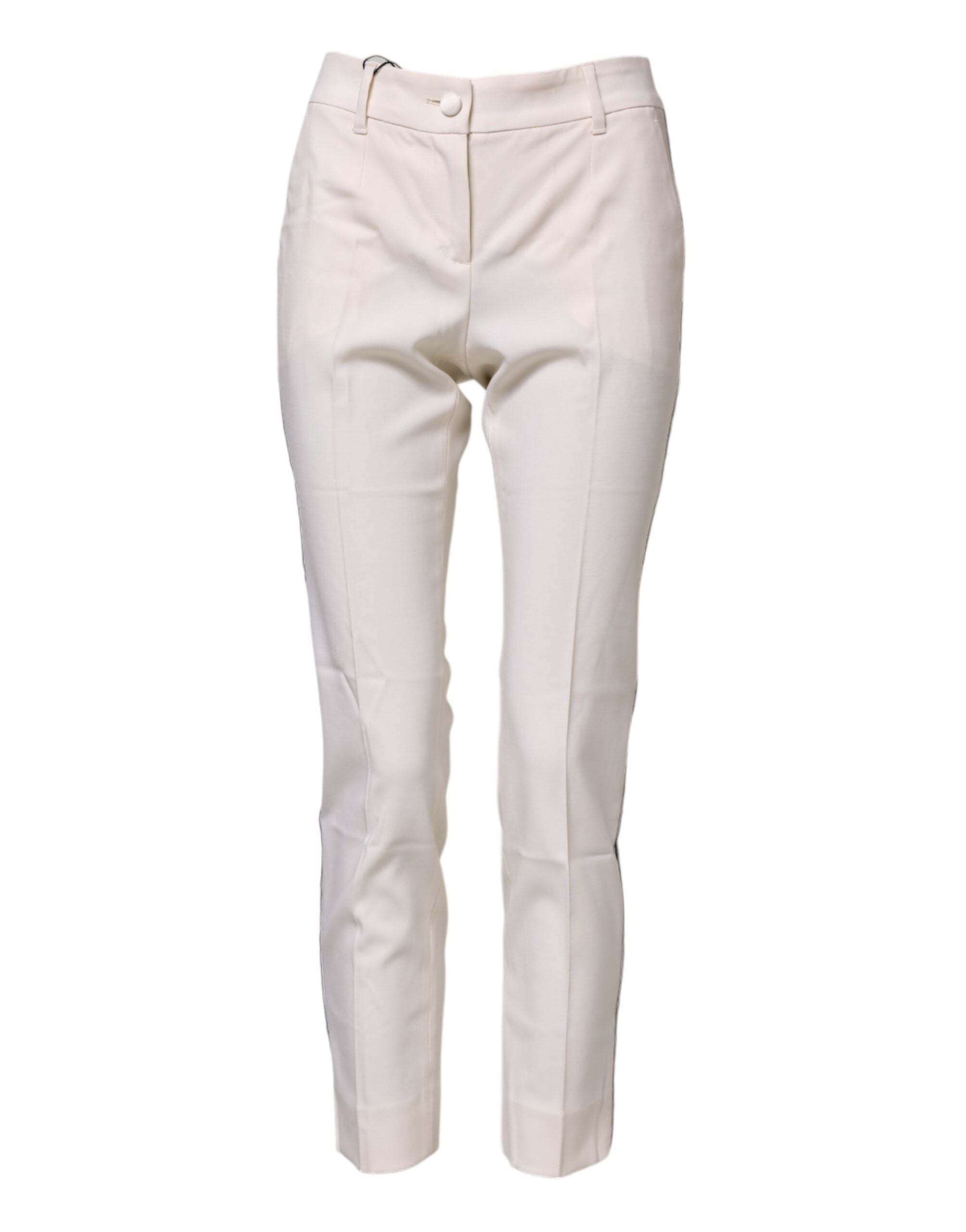 Dolce & Gabbana Weiße konisch zulaufende Hose aus Wolle mit hoher Taille