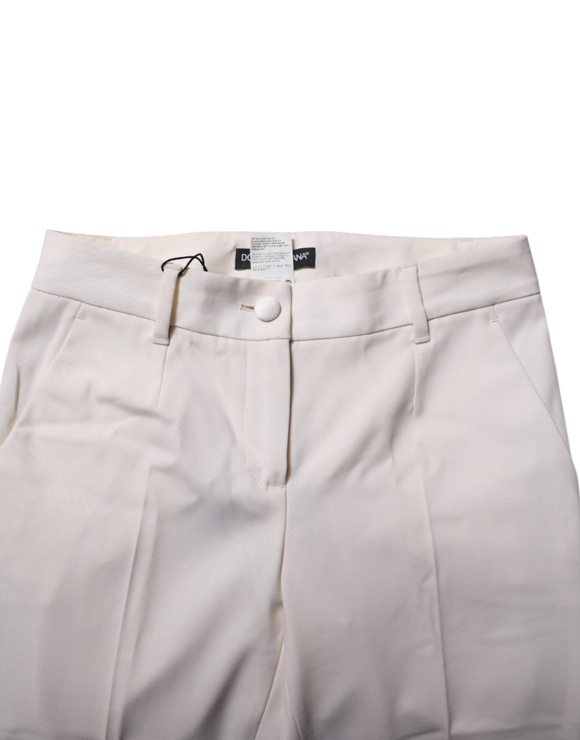 Dolce & Gabbana Weiße konisch zulaufende Hose aus Wolle mit hoher Taille
