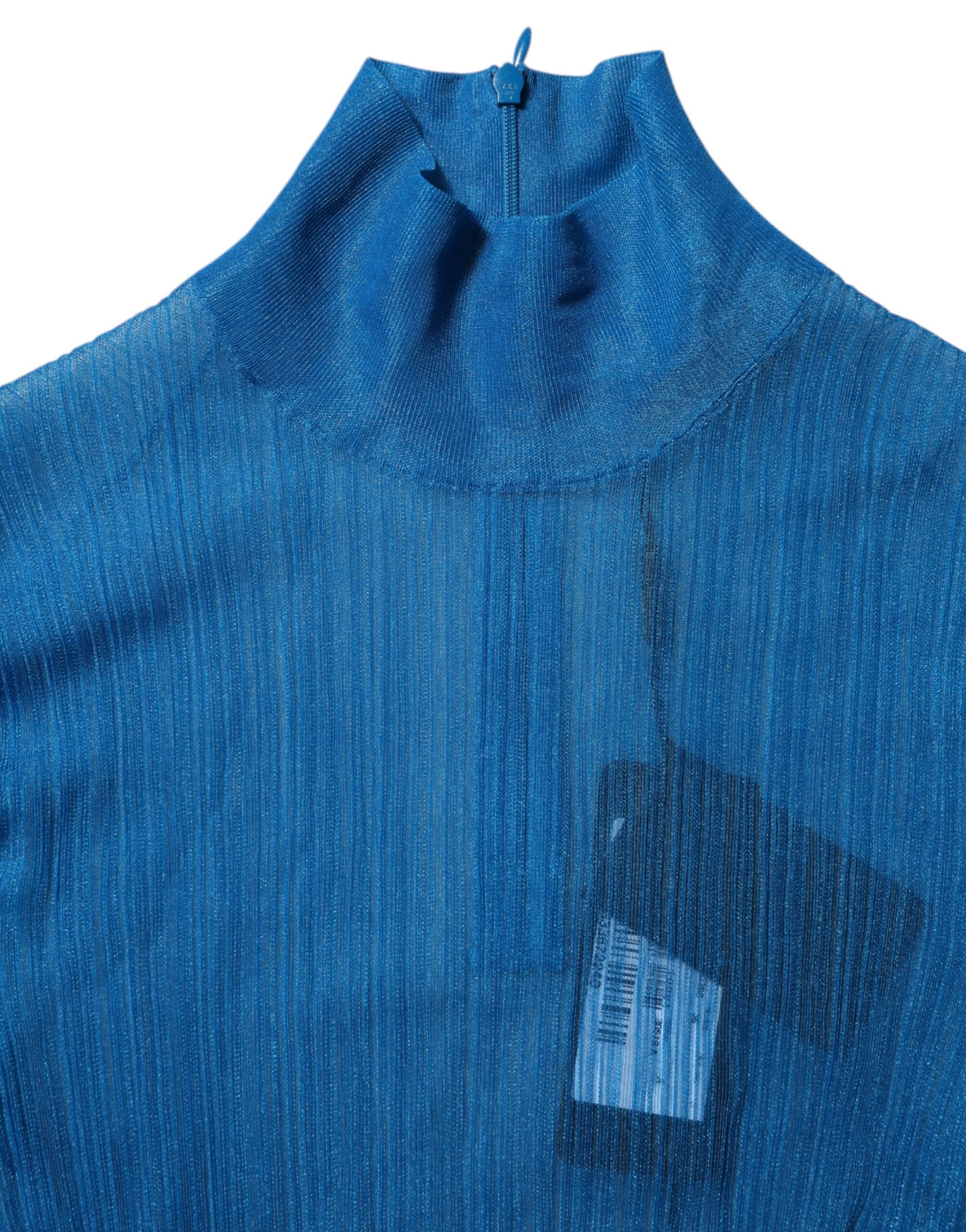 Dolce & Gabbana Blaues, durchsichtiges Rollkragen-Top mit langen Ärmeln