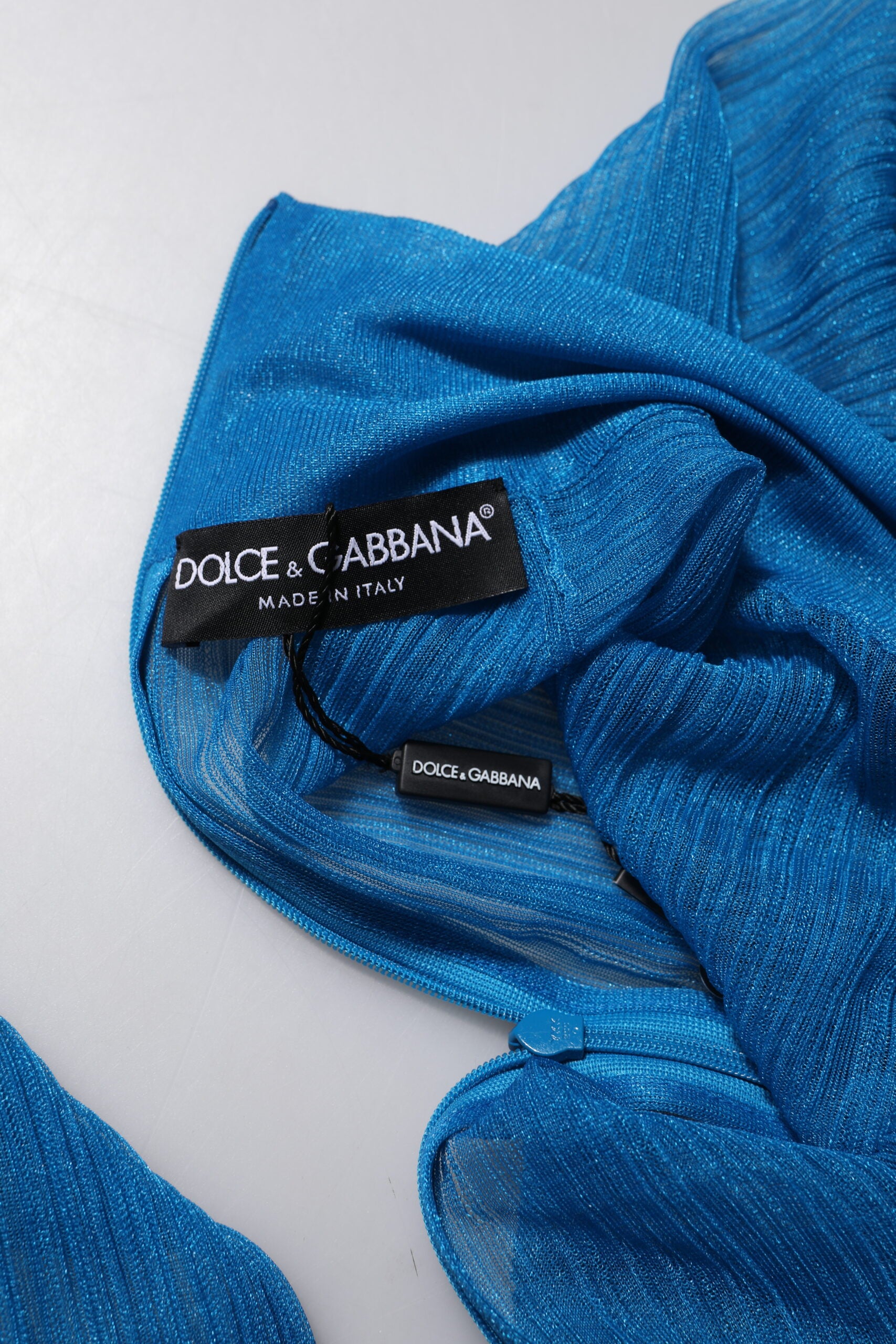 Dolce & Gabbana Blaues, durchsichtiges Rollkragen-Top mit langen Ärmeln